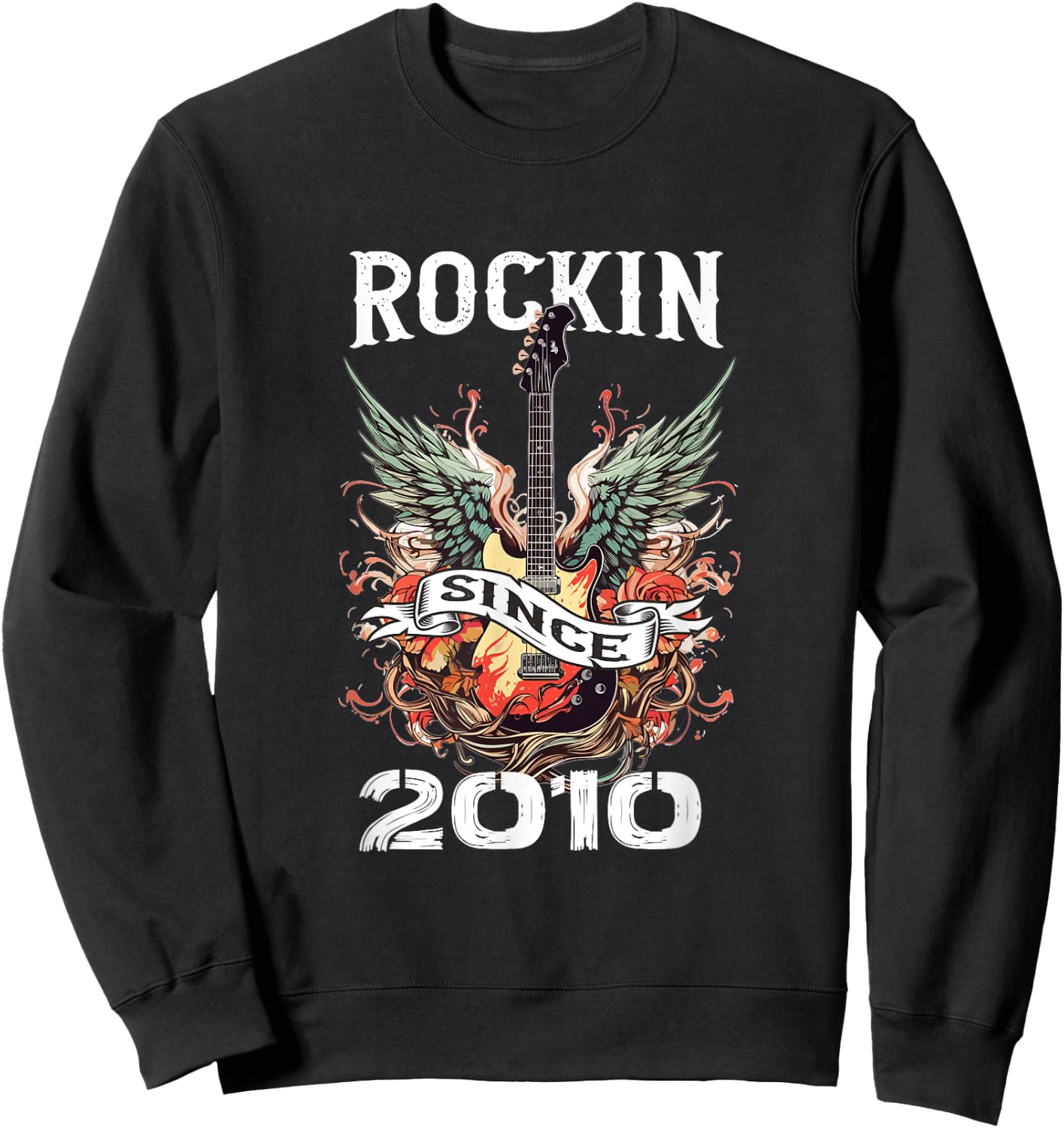 Rockin Since 2010 Classic Rock Guitar Year Of Birth Birthday Sweatshirt - Sweatshirt | Black