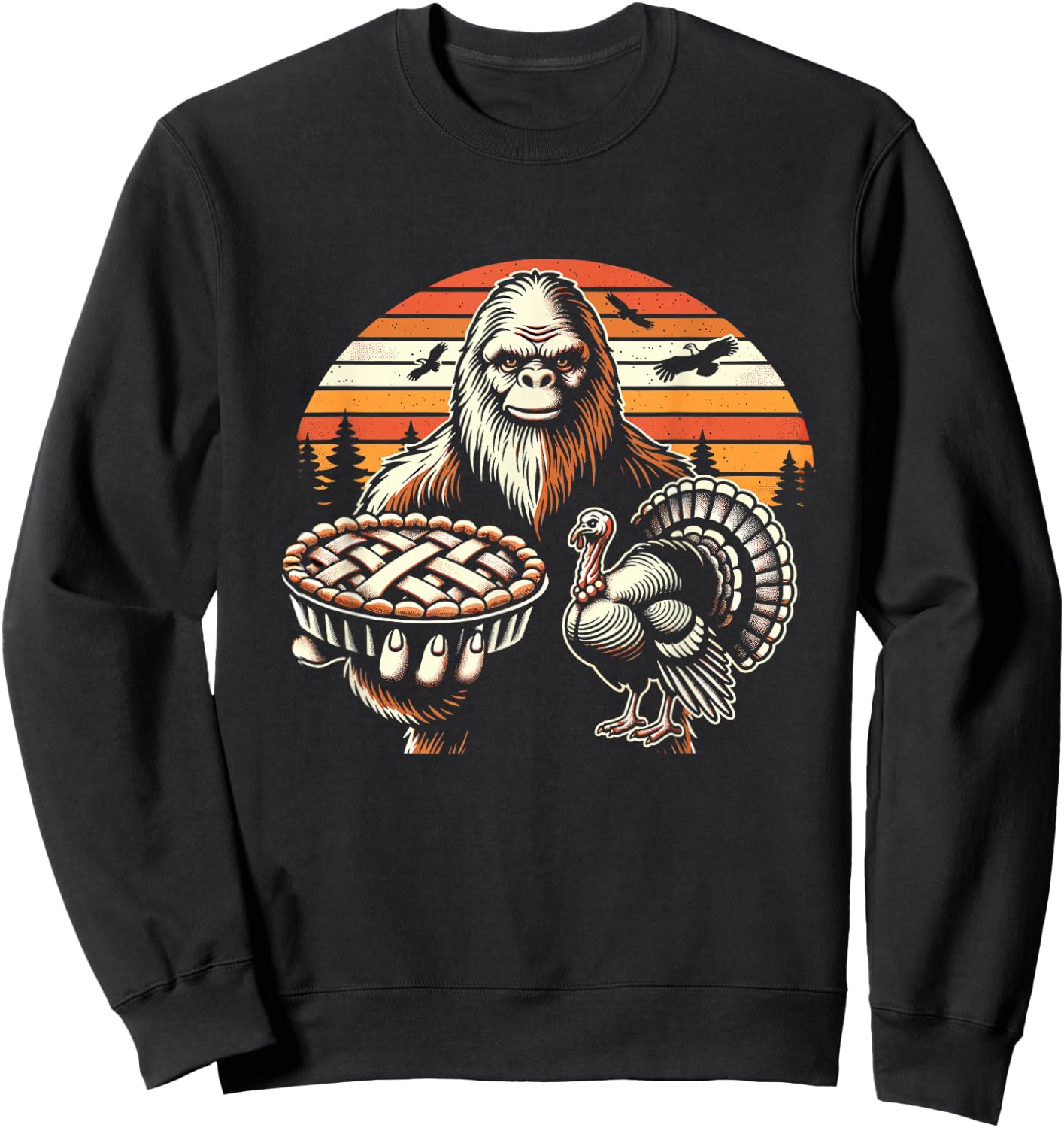 Funny Bigfoot Sasquatch turkey Thanksgiving Sweatshirt - Sweatshirt | Black
