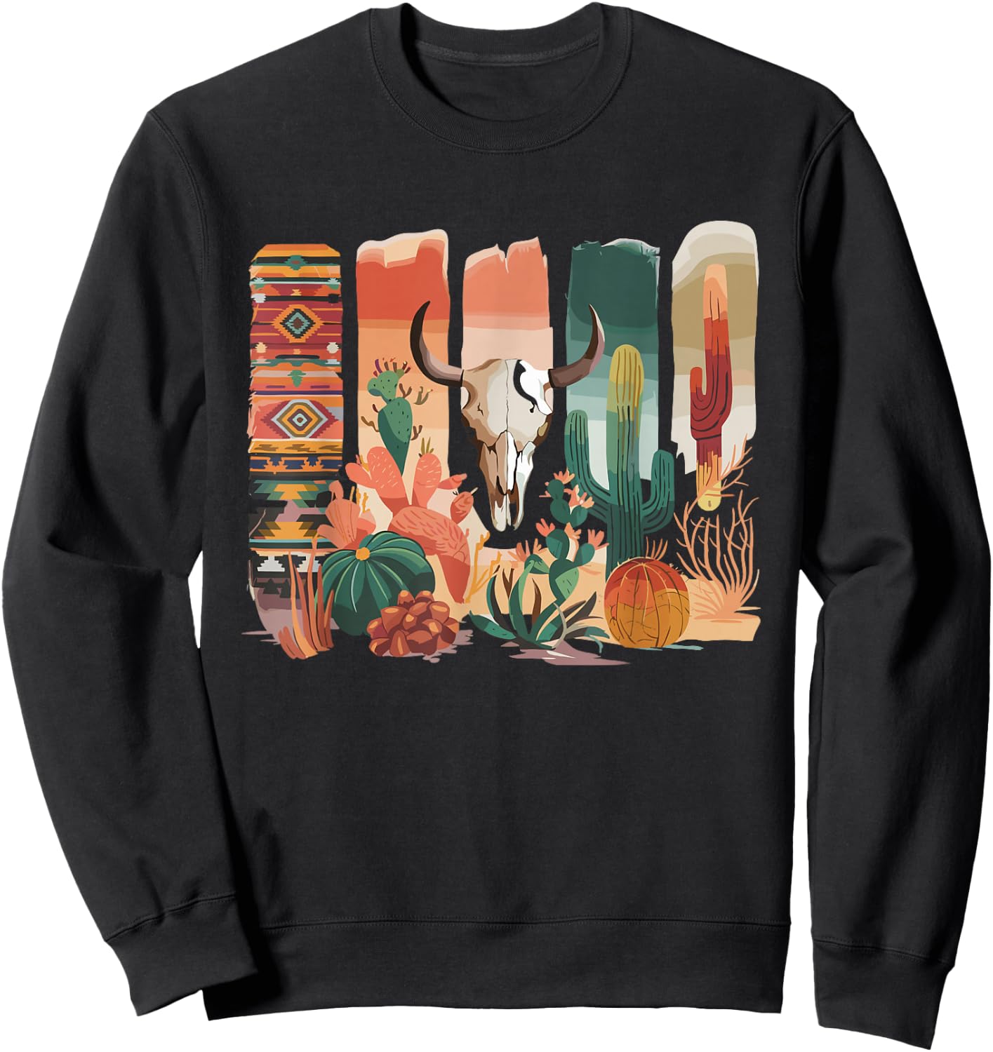 Boho Cow Skull Bohemian Floral Cow Skull Sweatshirt - Sweatshirt | Black