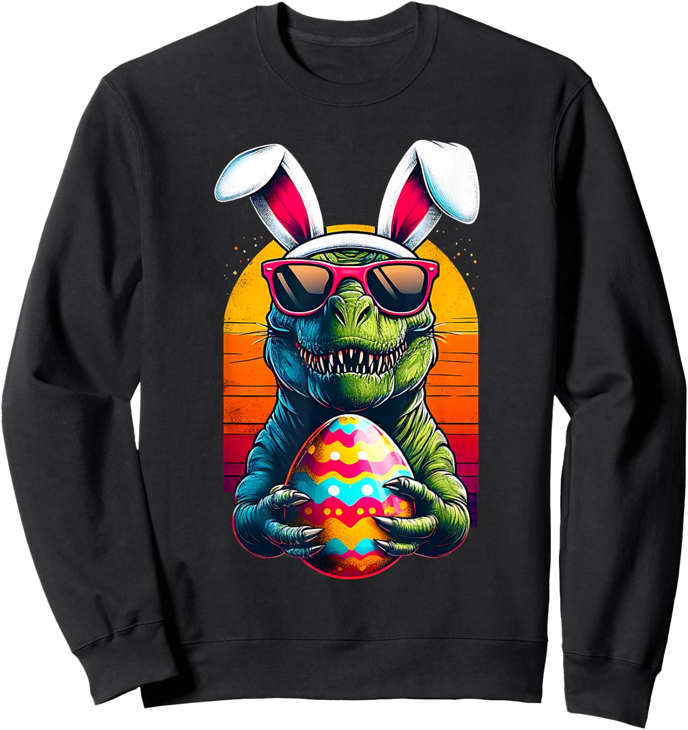 Happy Eastrawr TRex Easter Funny Dinosaur Bunny Egg Hunt Boy Sweatshirt - Sweatshirt | Black