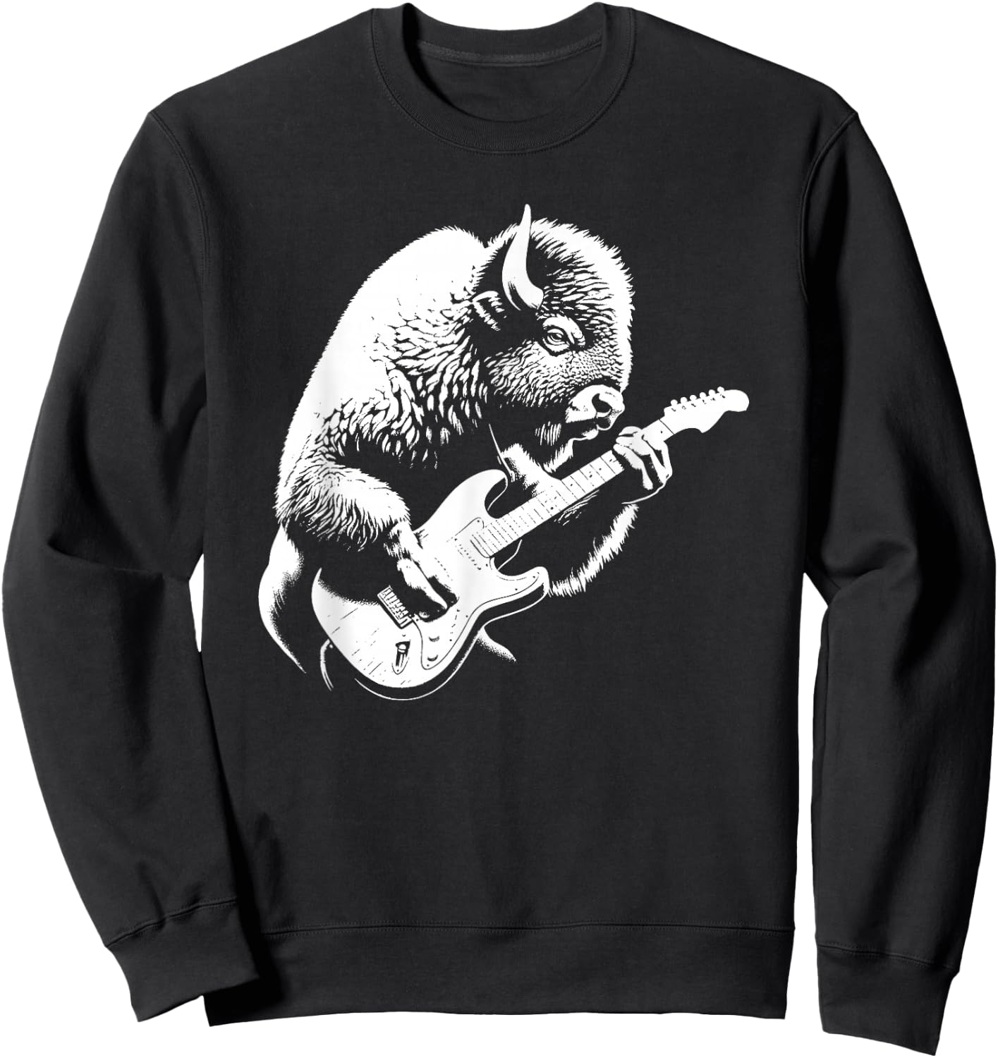 Bison Playing Electric Guitar Rock Star Guitarist Sweatshirt - Sweatshirt | Black