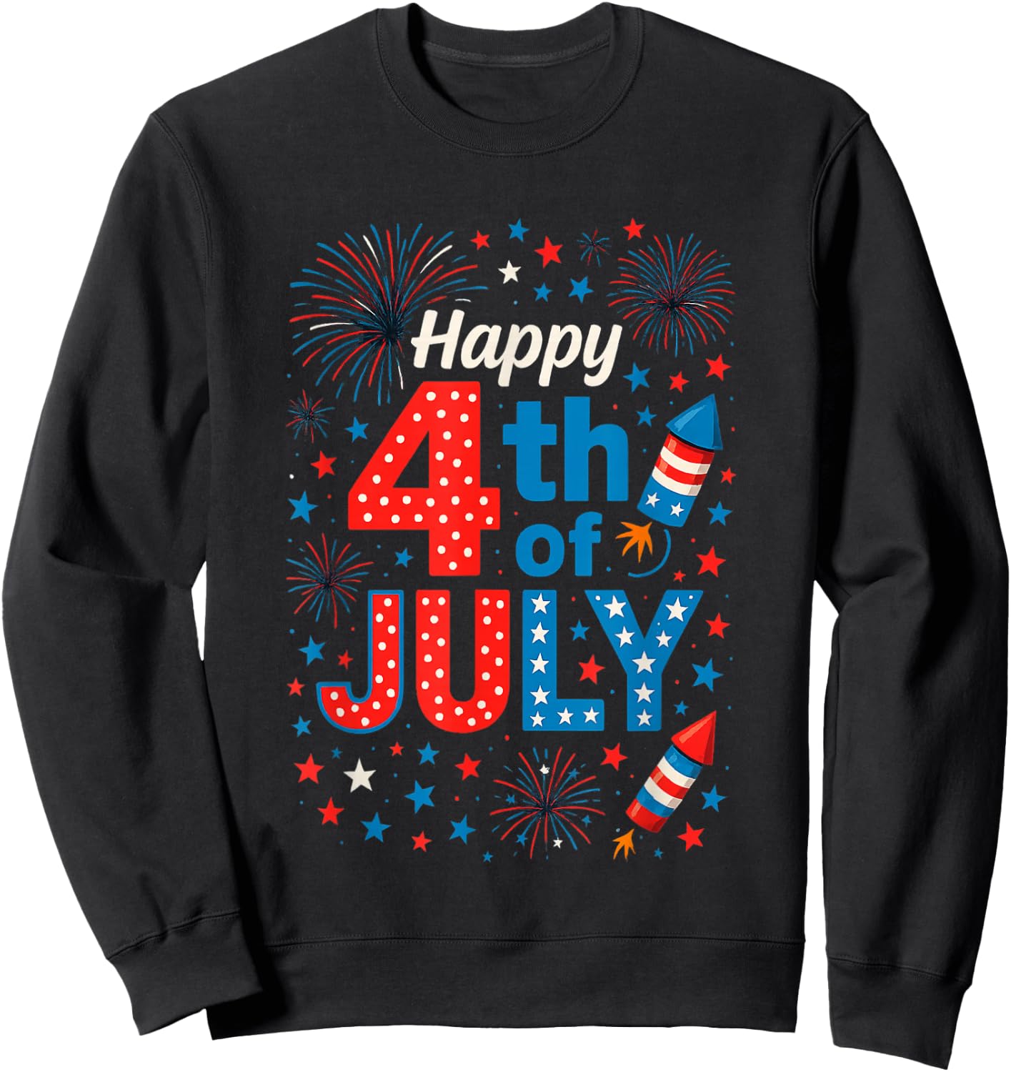 Happy 4th of July Patriotic American Flag USA Men Women Kids Sweatshirt - Sweatshirt | Black