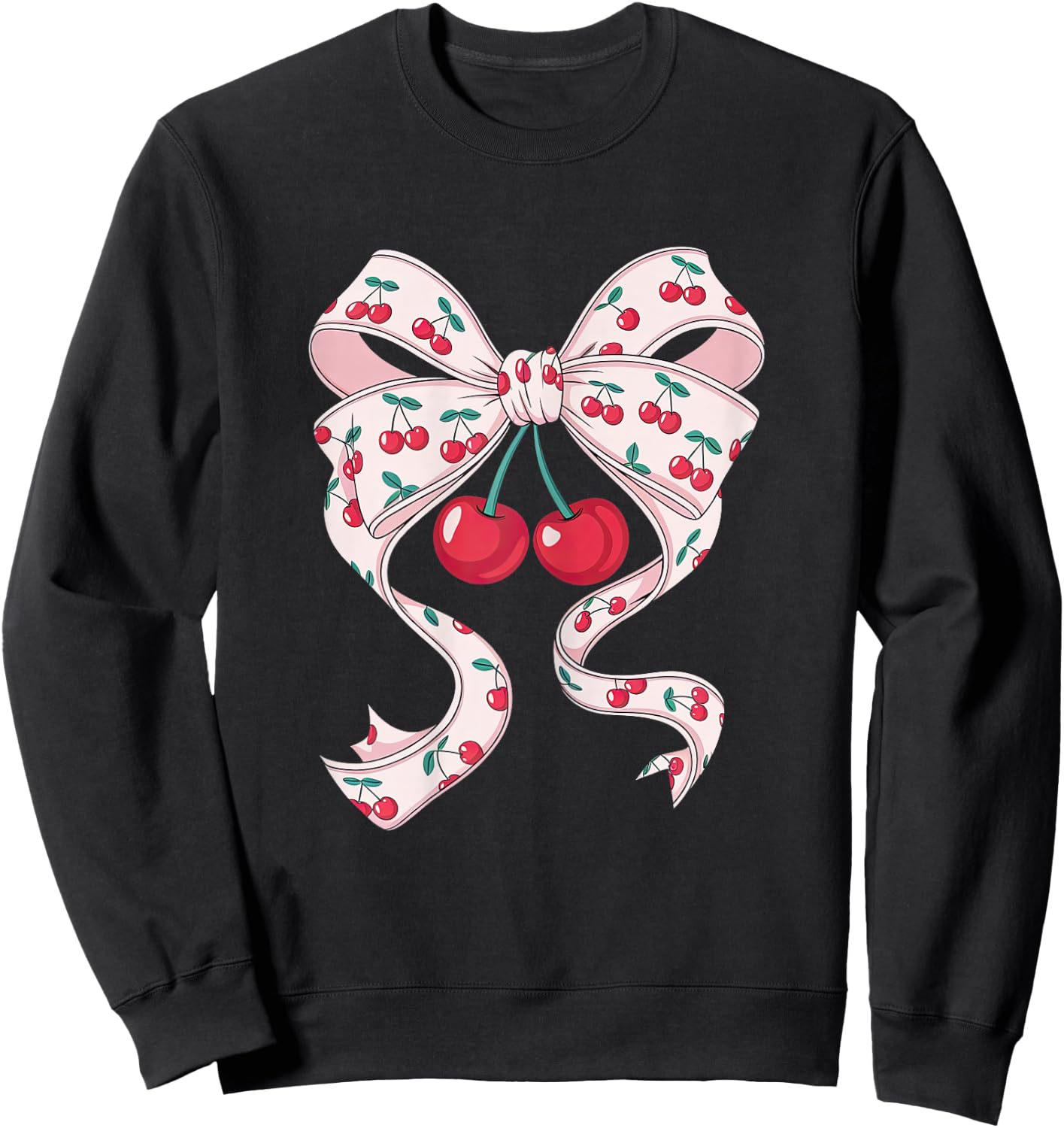 Pretty Pink Bow Woman Cute Cherries Cute Sweatshirt - Sweatshirt | Black