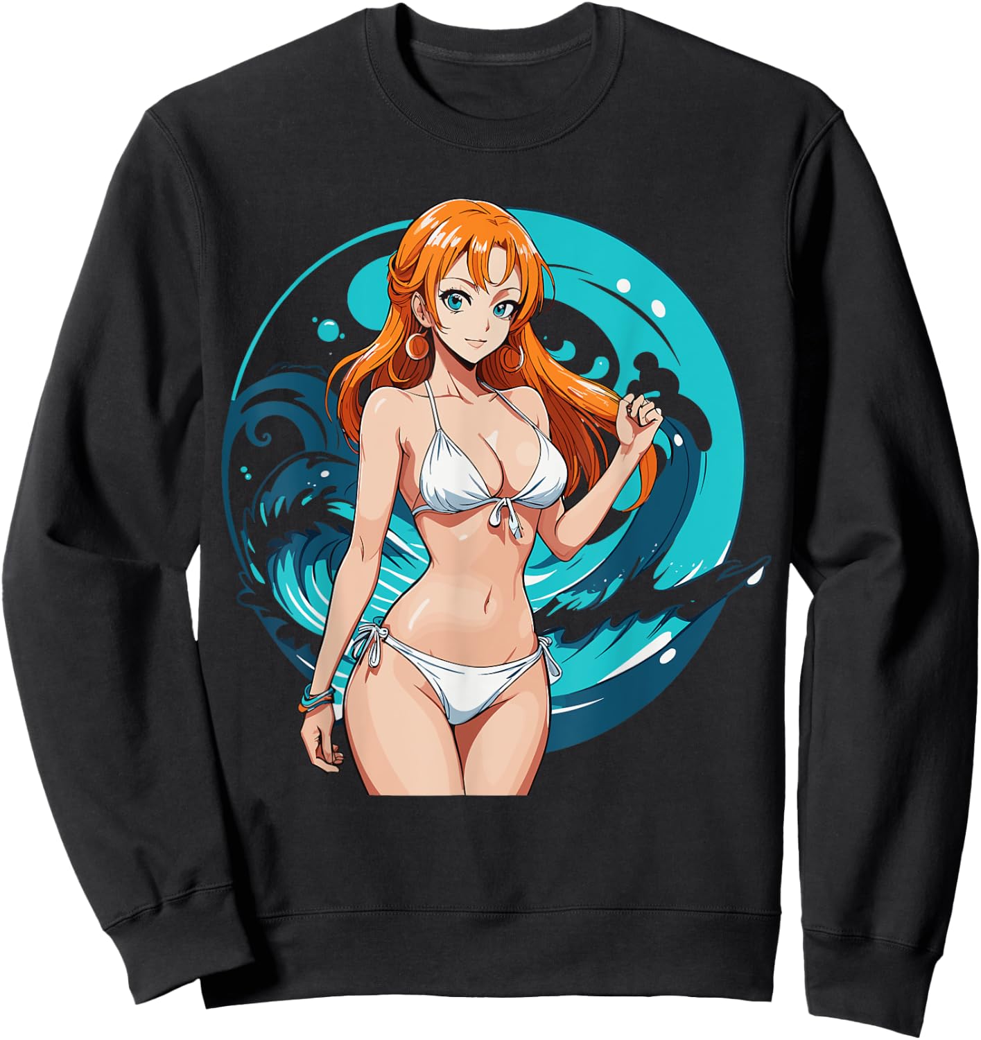 Sexy Waifu Beach Anime Girl Japanese Sweatshirt - Sweatshirt | Black