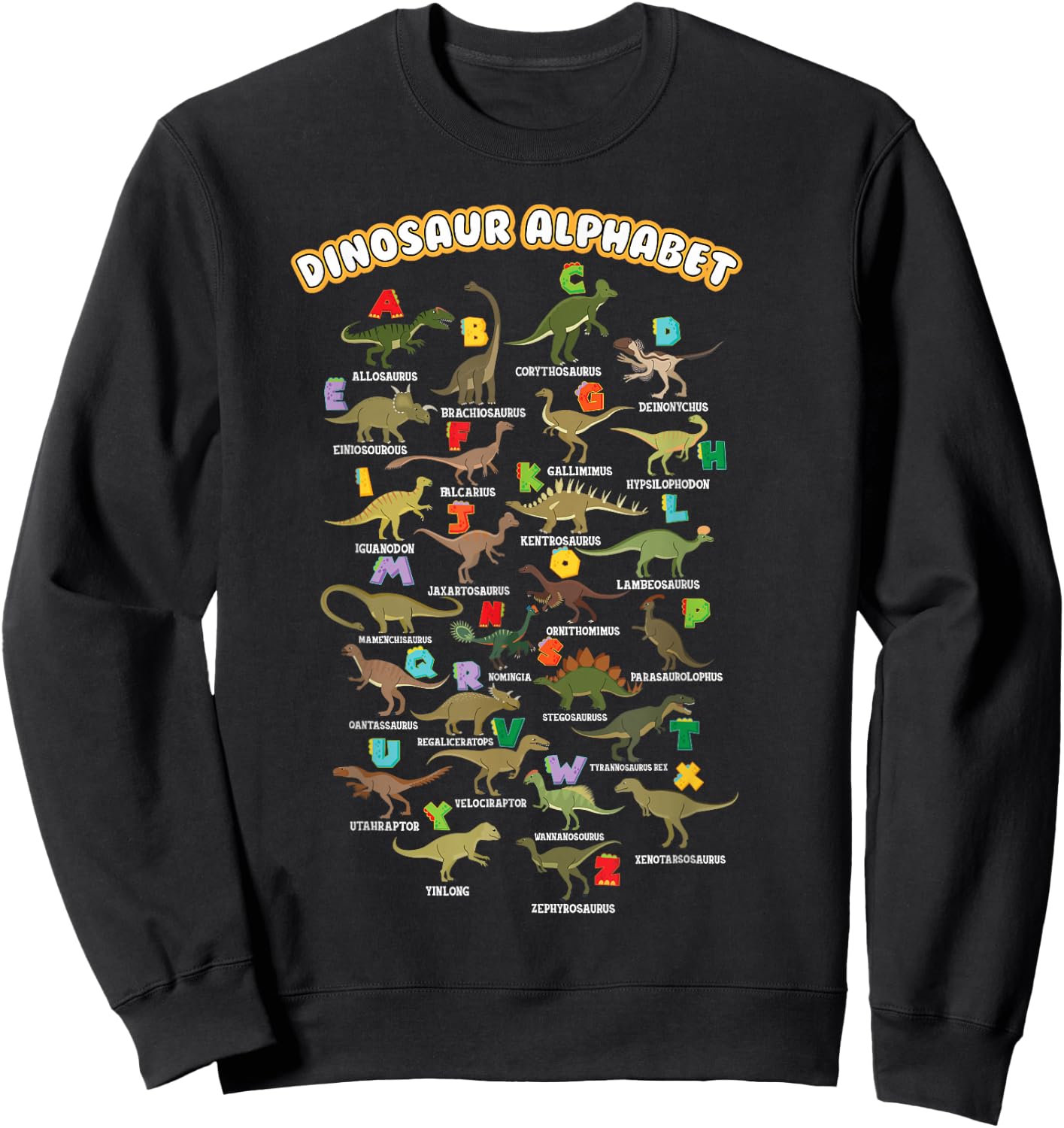 Cute Educational Types Dinosaurs Alphabet A-Z ABC Dino kids Sweatshirt - Sweatshirt | Black