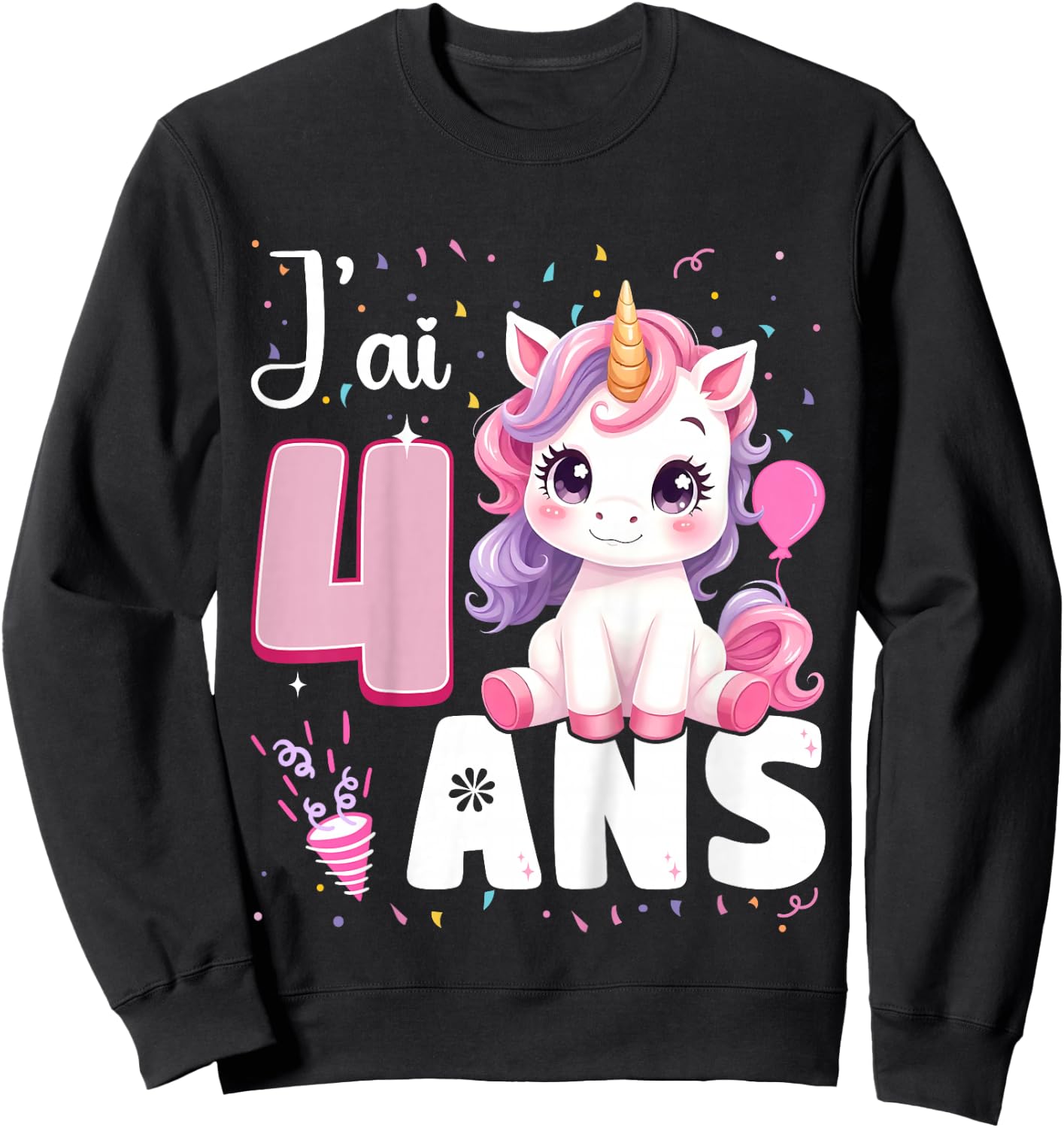 Child Girl 4 Years Unicorn Girl Birthday 4 Years I Ai 4 Years , Black, 2 Sweatshirt - Sweatshirt | Black