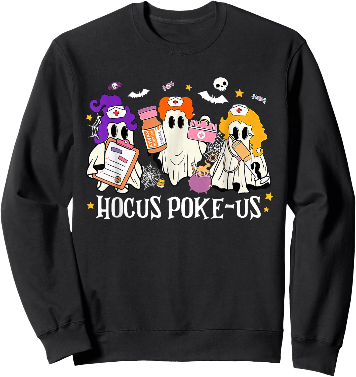 Hocus Poke-us Nurse Hocus Pocus Spooky Nurse Halloween Sweatshirt - Sweatshirt | Black