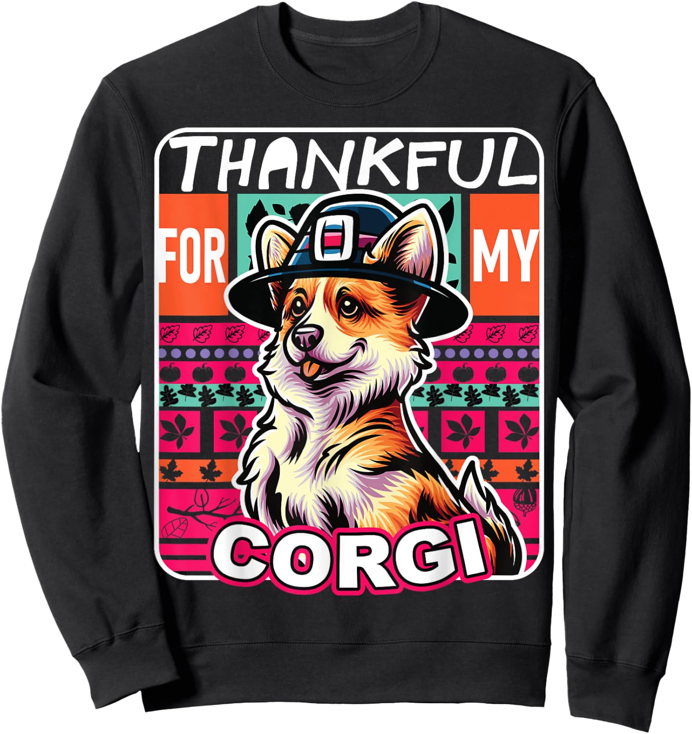 Corgi Dog Scarf Pilgrim Happy Thanksgiving Sweatshirt - Sweatshirt | Black