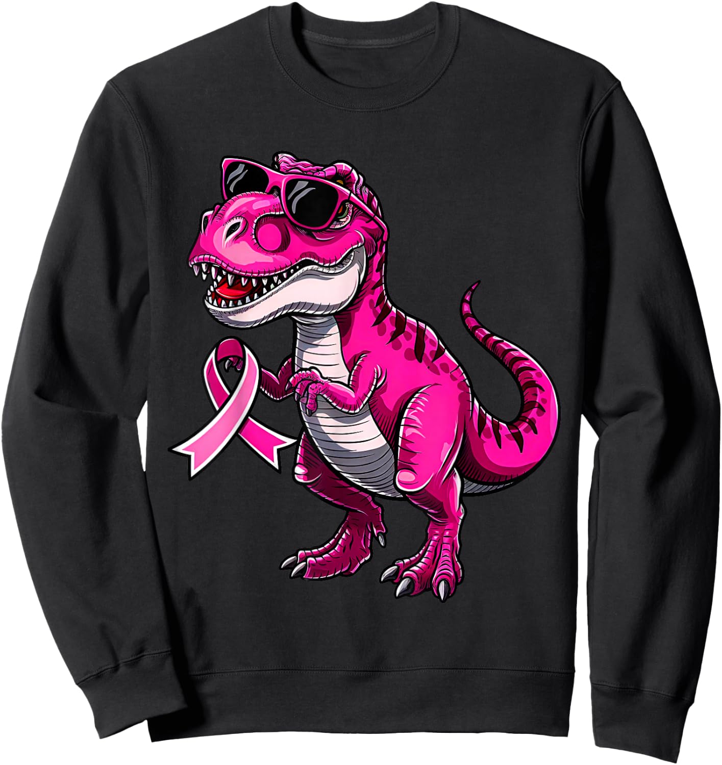In October We Wear Pink Dinosaur Breast Cancer Awareness Sweatshirt - Sweatshirt | Black