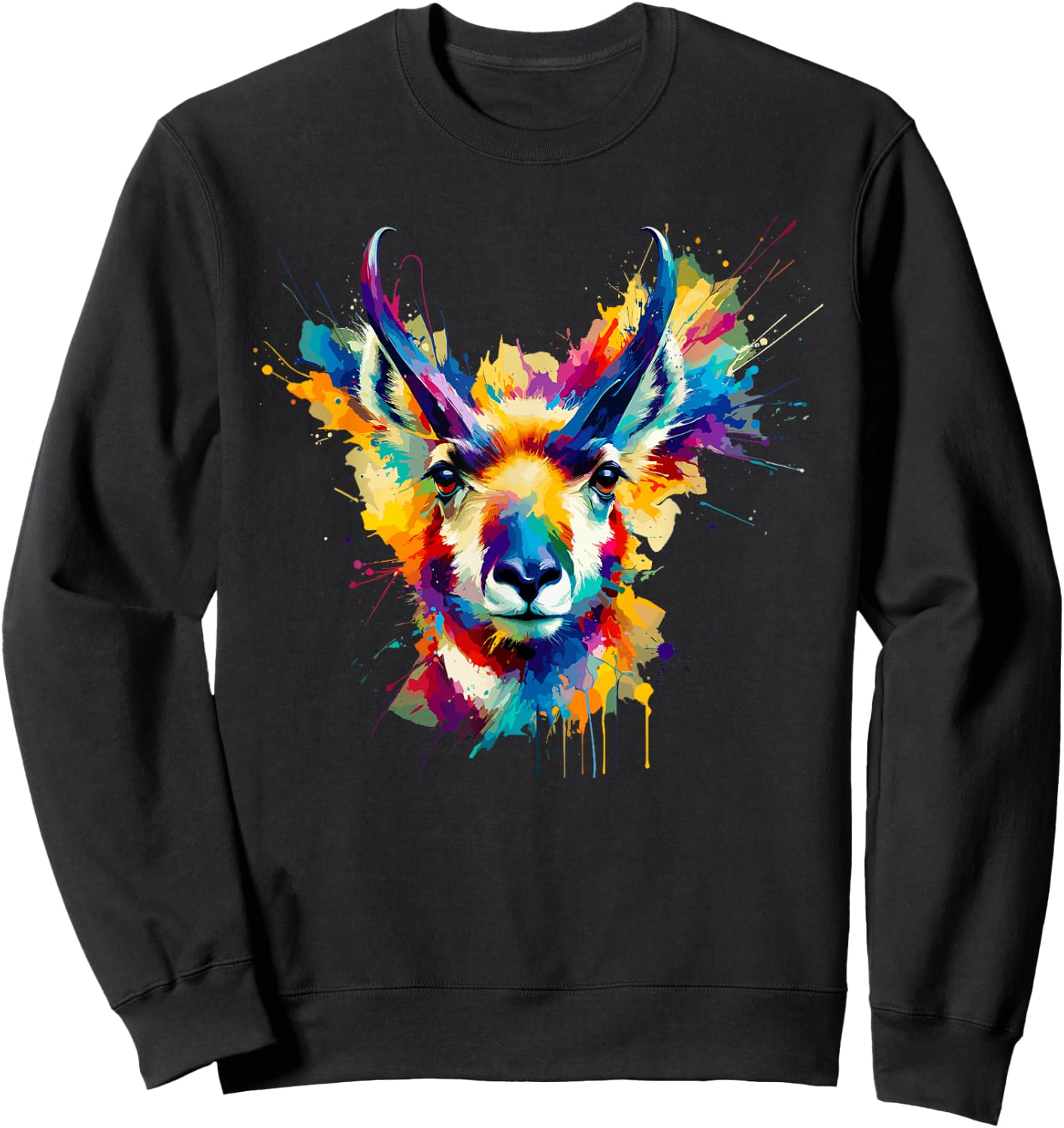 Colorful Splash Art Pronghorn American Antelope Pronghorns Sweatshirt - Sweatshirt | Black