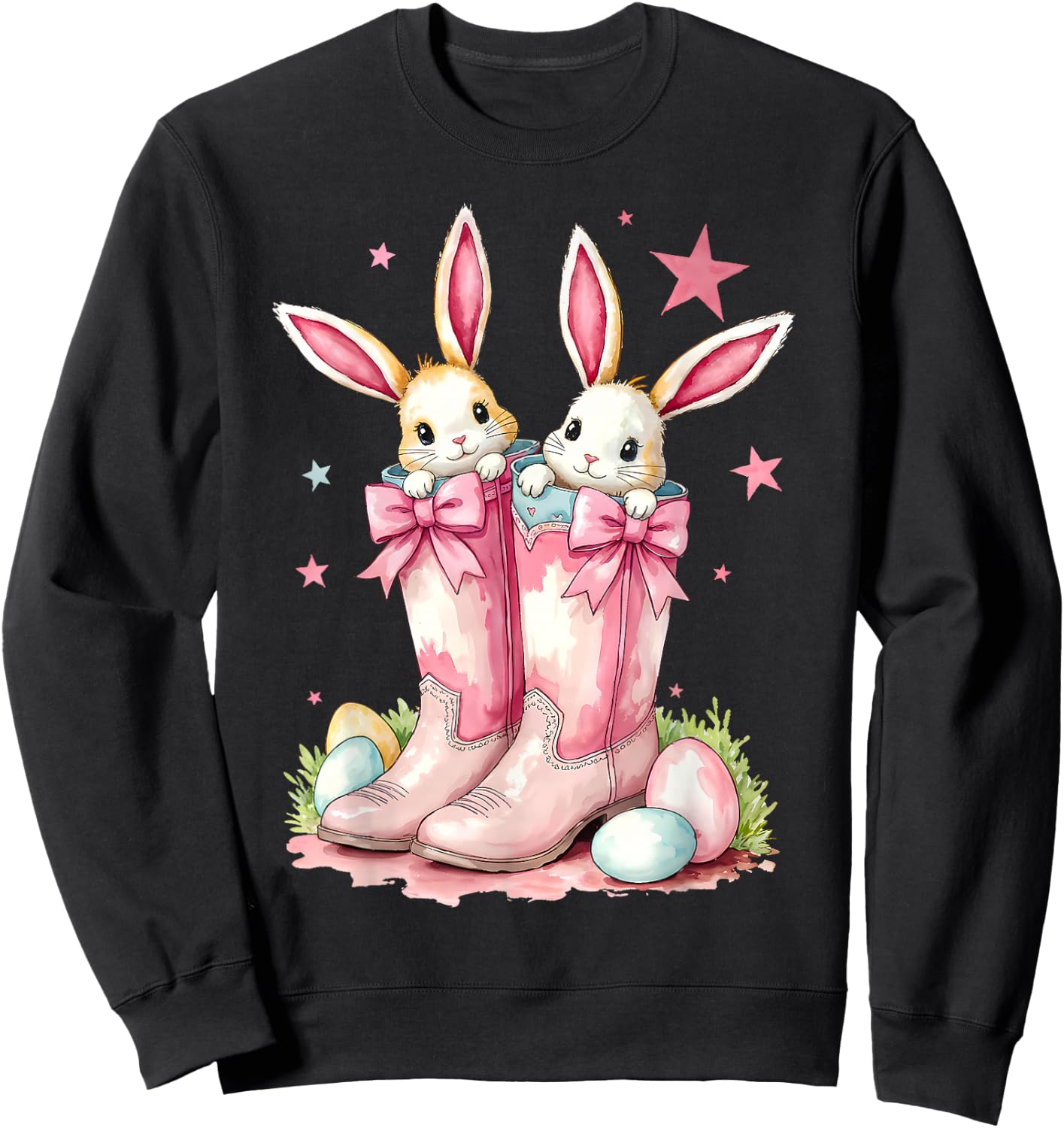 Howdy Easter Western Easter Bunny Cowboy Boots Sweatshirt - Sweatshirt | Black