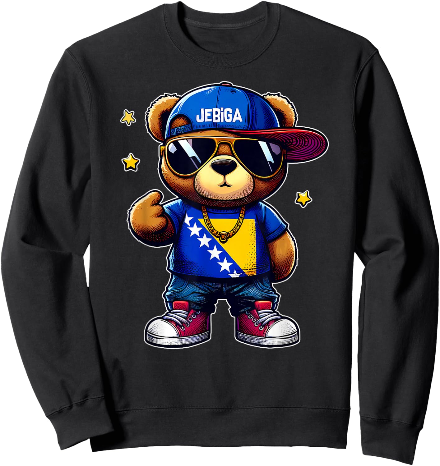 JEBIGA Niedlicher Teddybär mit bosnischer Flagge lustiges Sweatshirt - Sweatshirt | Black
