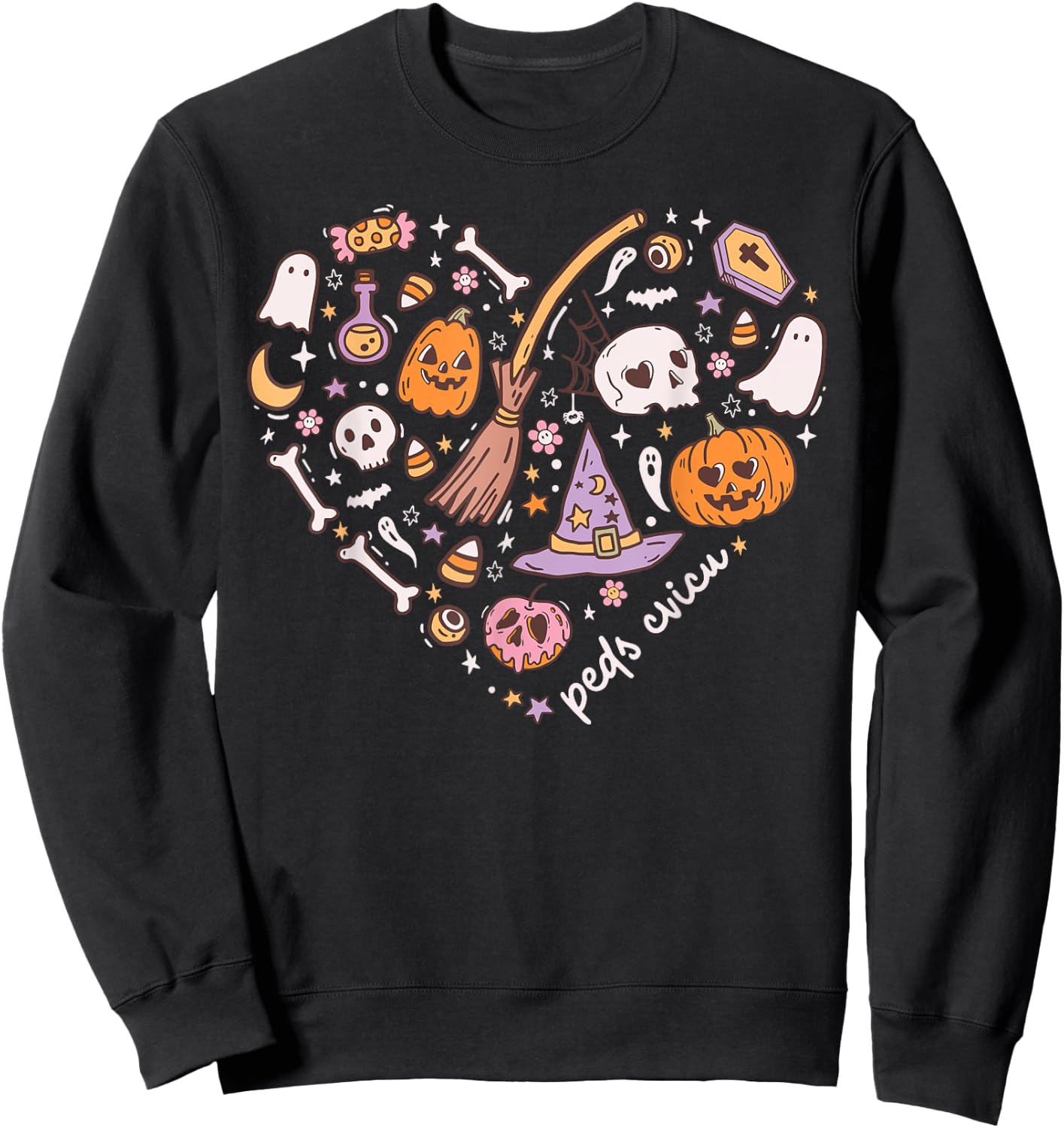 Cute PEDS CVICU Heart Halloween Pediatric Cardiac ICU Nurse Sweatshirt - Sweatshirt | Black