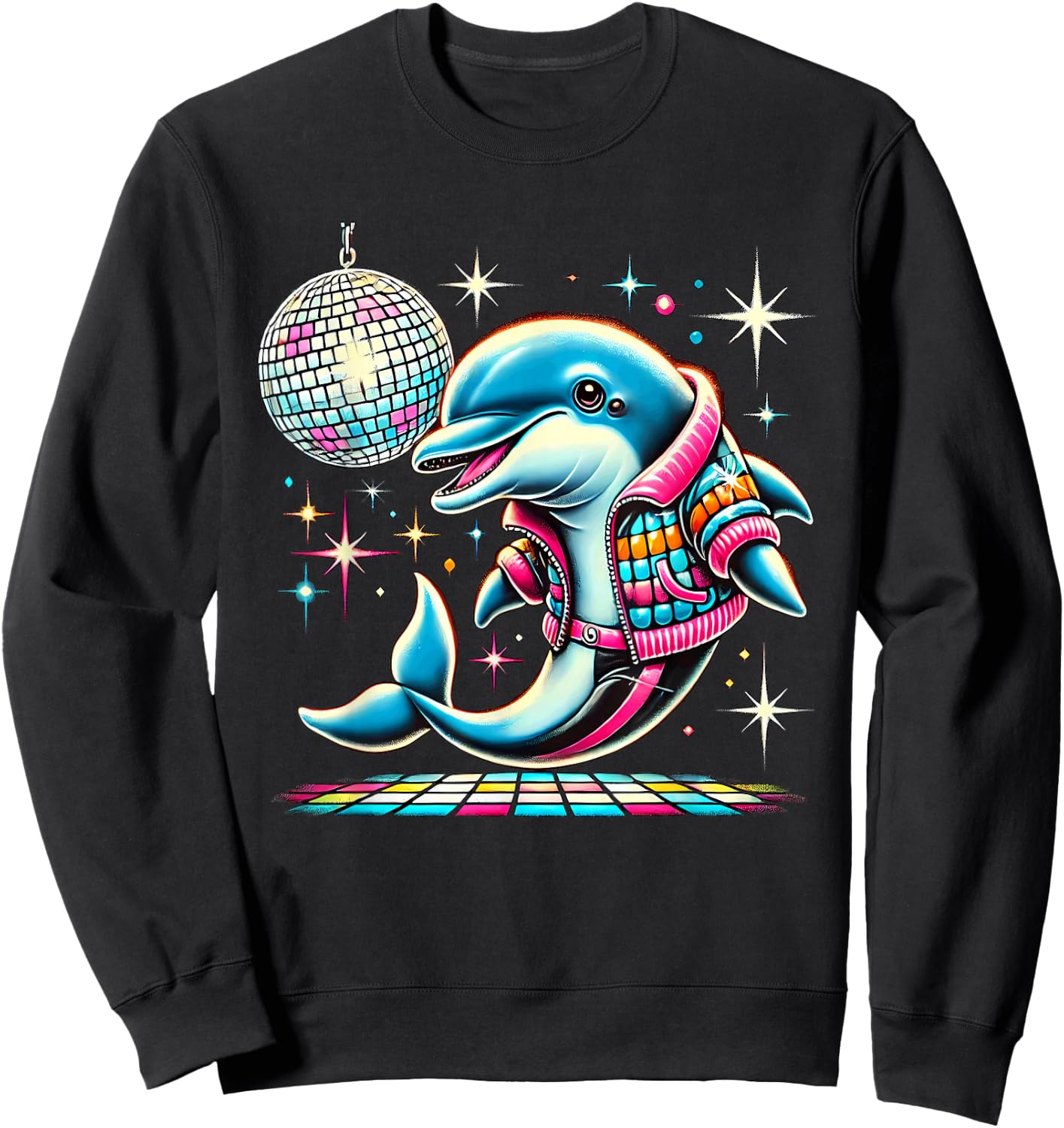 Aesthetic Dolphin Disco Sweatshirt - Sweatshirt | Black