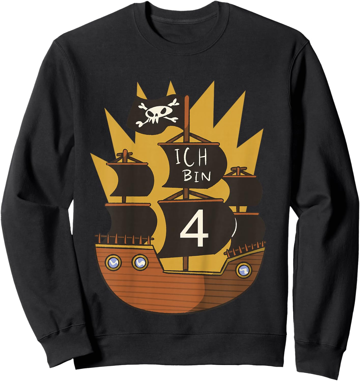 Ich bin 4 Jahre Junge 4. Geburtstag Pirat Piratenschiff Sweatshirt - Sweatshirt | Black