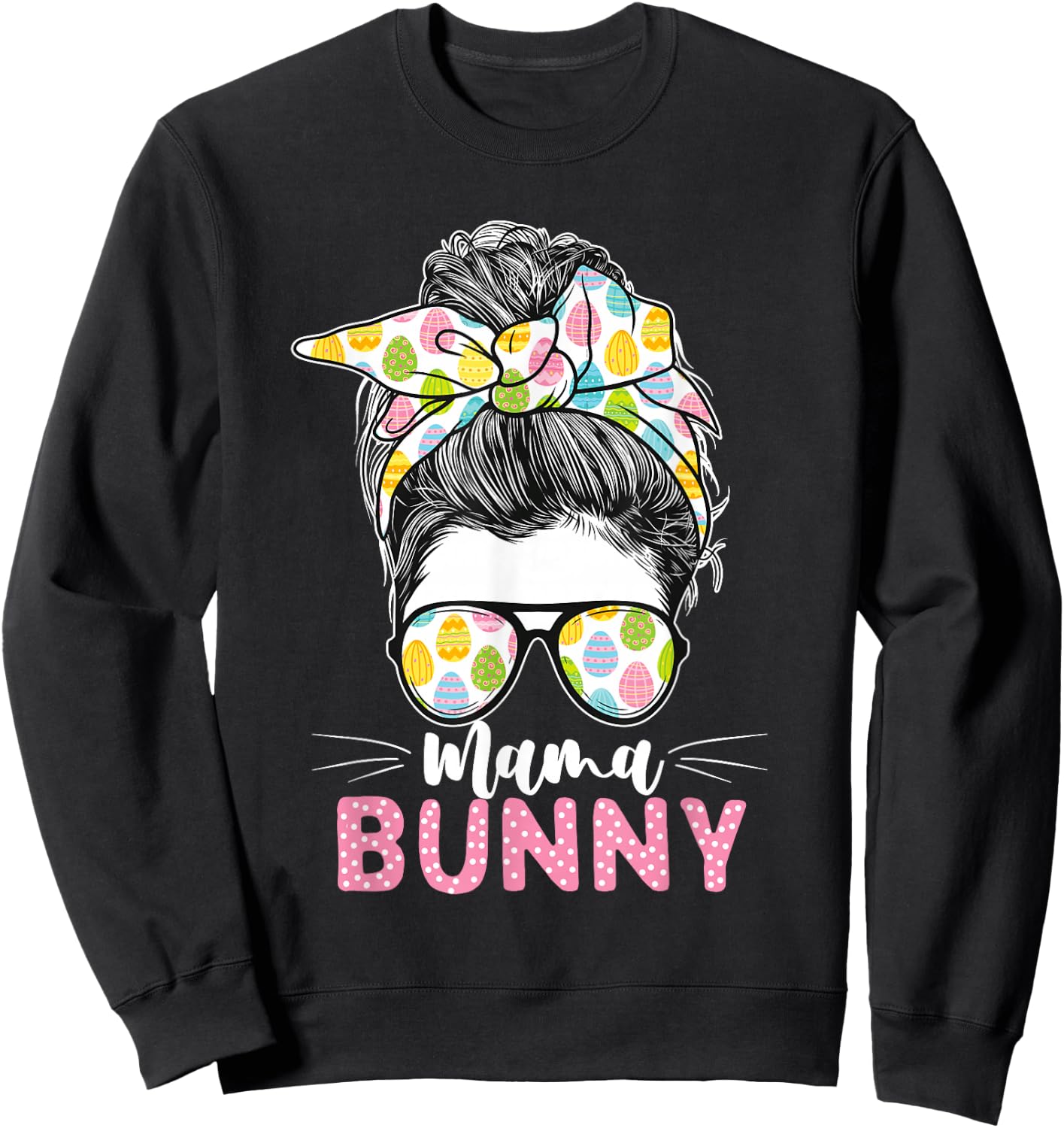 Mama Bunny - Leopard Sunglasses Easter Sunday Bunny Sweatshirt - Sweatshirt | Black