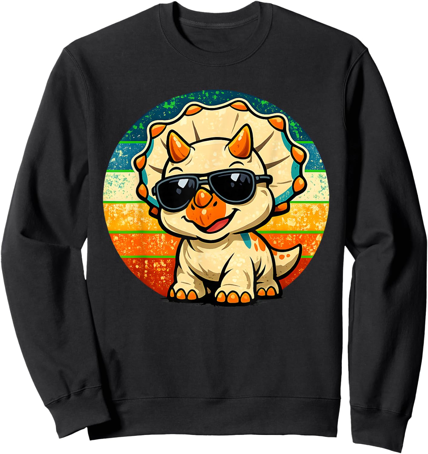 Cute Baby Triceratops Sunglasses Retro Funny Dinosaur Kids Sweatshirt - Sweatshirt | Black