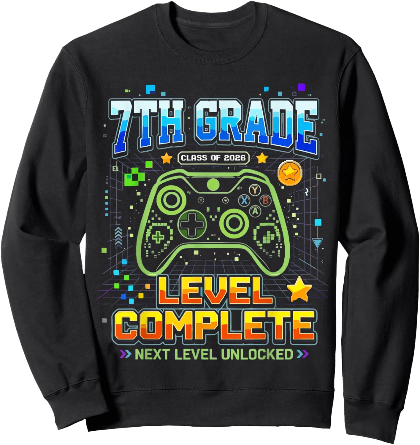 Gaming Graduation Shirt, 7th Grade Level Complete Sweatshirt - Sweatshirt | Black