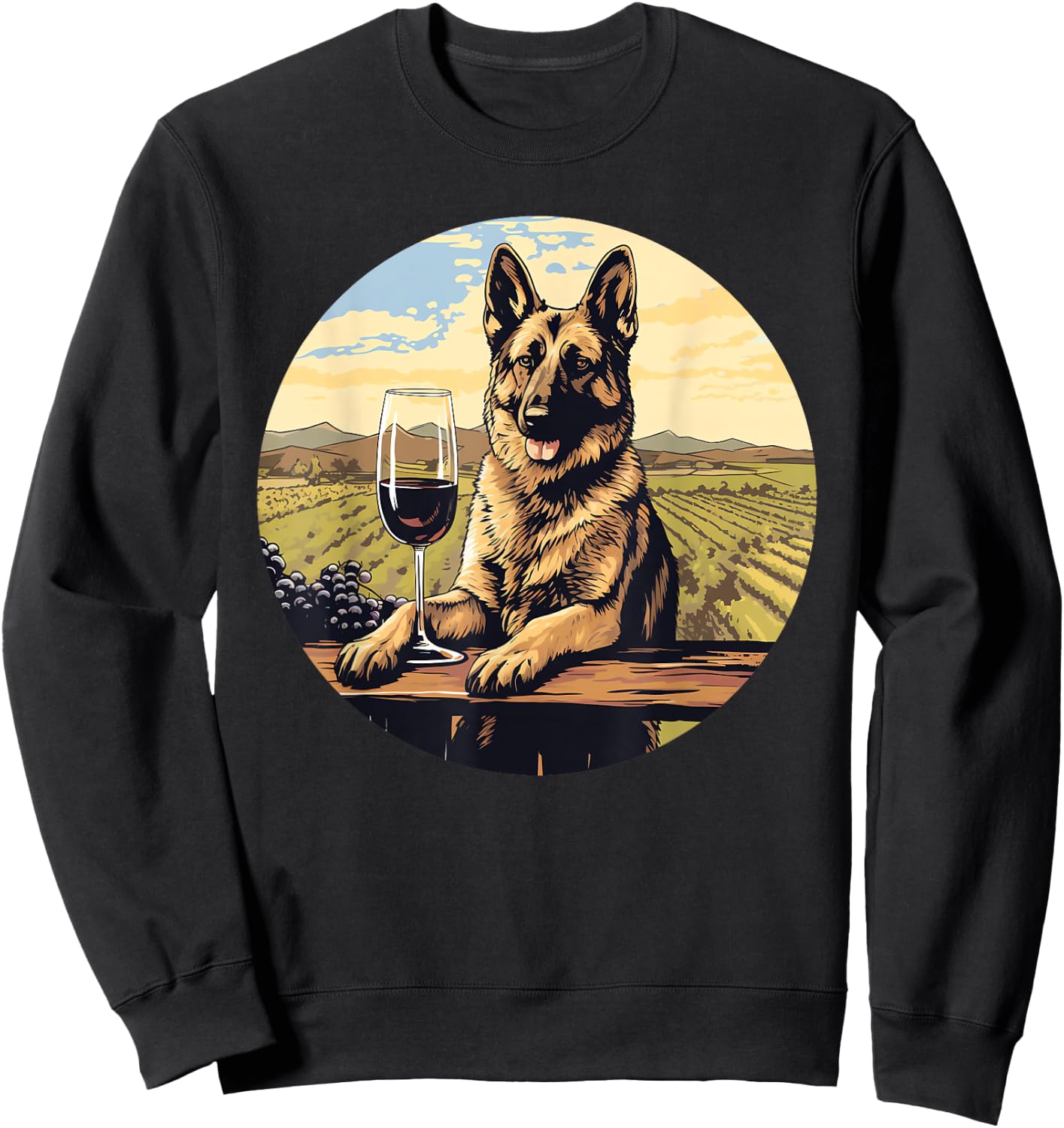 German Shepherd Wine Funny Dog Vineyard Sweatshirt - Sweatshirt | Black
