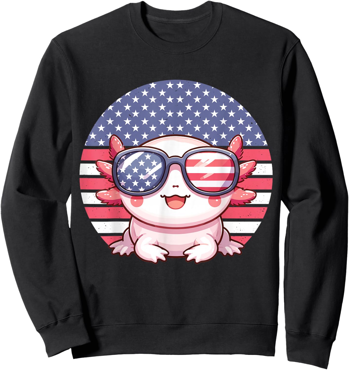 Funny Axolotl American Flag 4th of July Axolotl Girls Kids Sweatshirt - Sweatshirt | Black