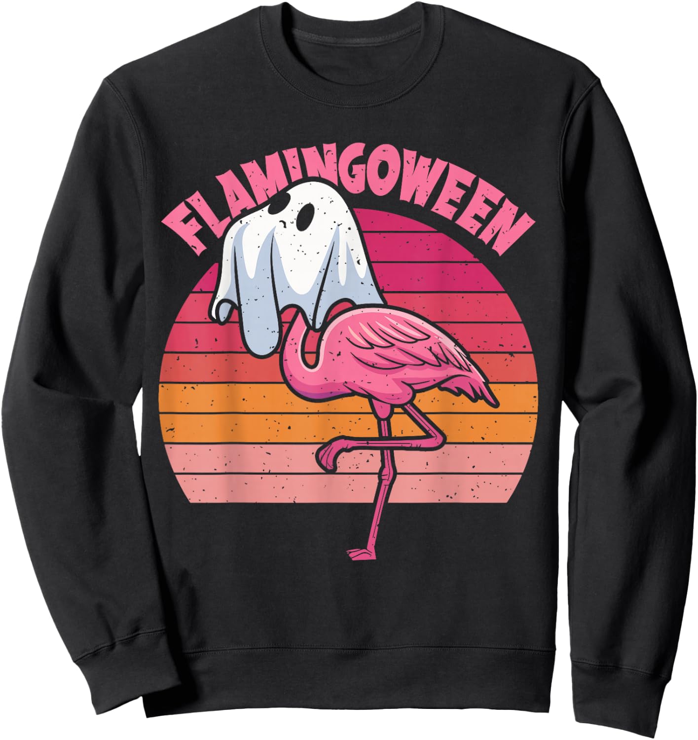 Happy Flamingoween Pink Flamingo Halloween Skeleton Spooky Sweatshirt - Sweatshirt | Black