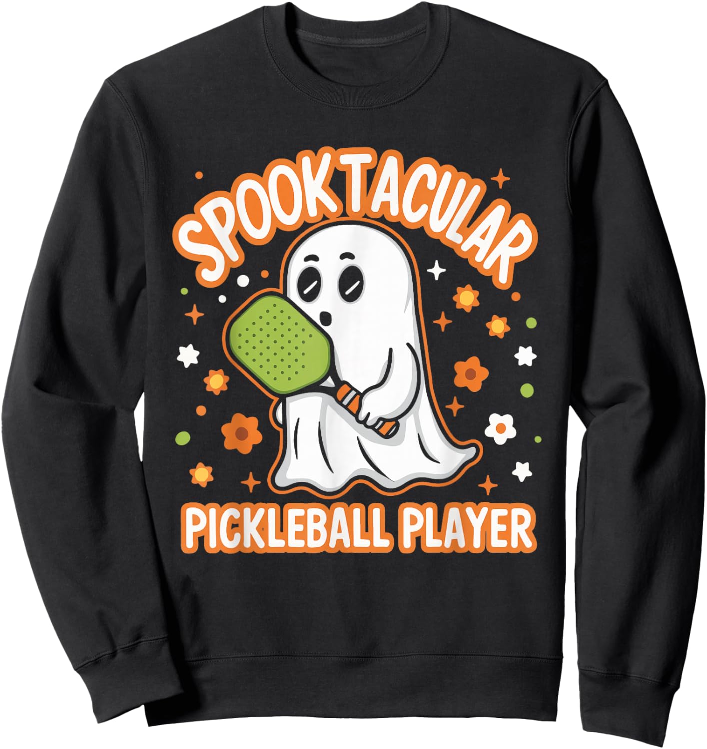 Spooktacular Pickleball Player Ghost Pumpkin Sweatshirt - Sweatshirt | Black