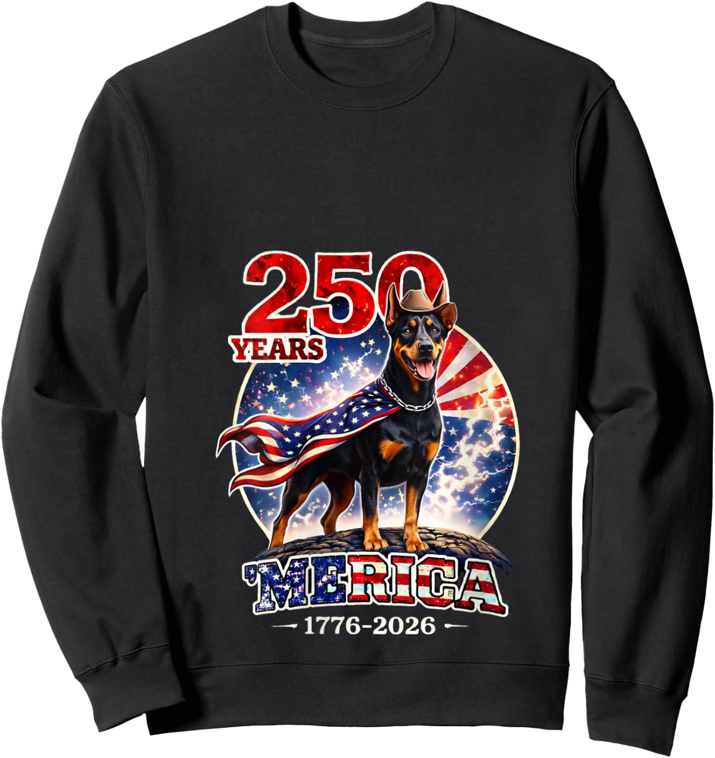 Women's 250 Years of Freedom Doberman Pinscher Dog 1776-2026 4th of V-Neck Sweatshirt - Sweatshirt | Black