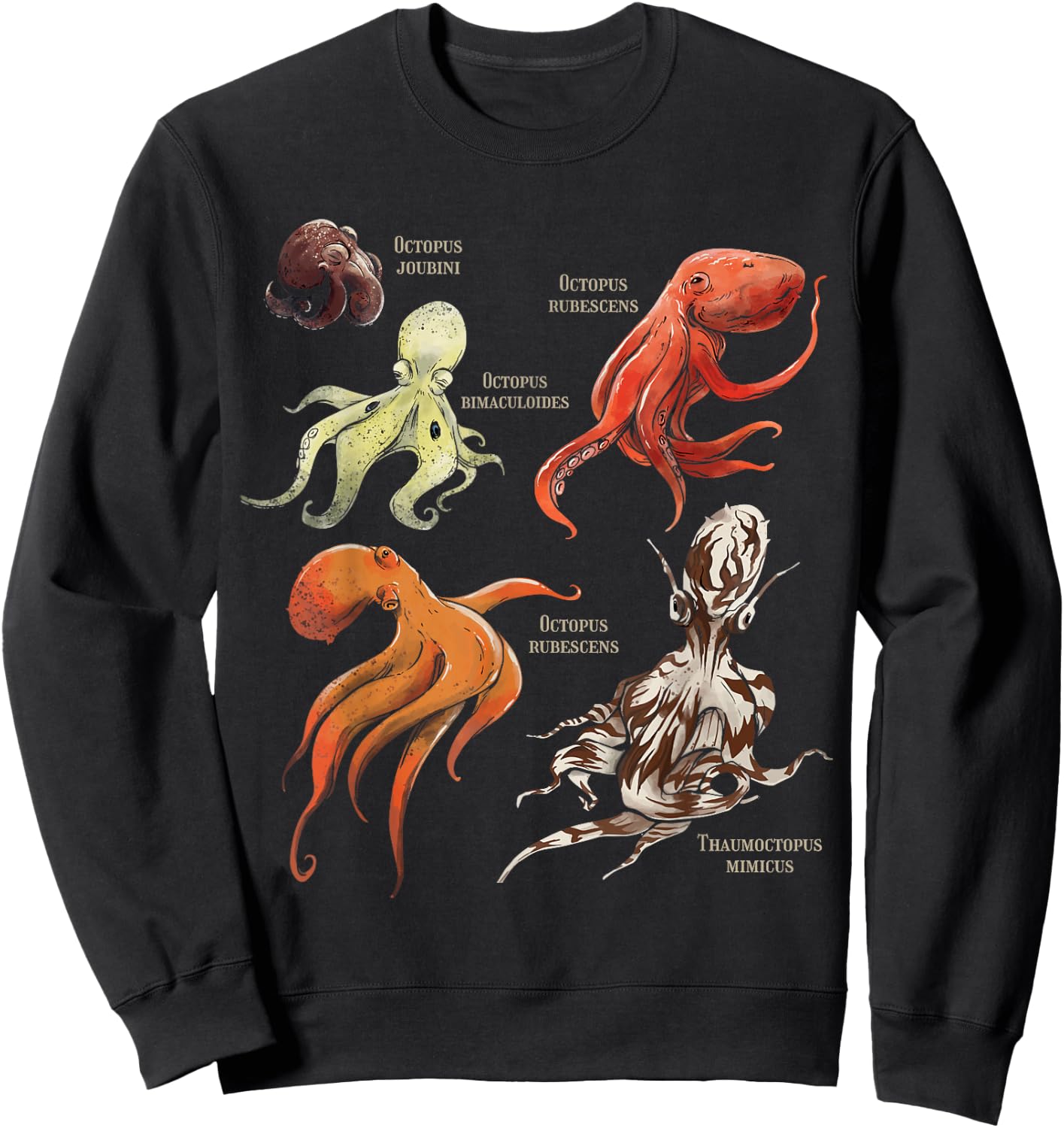 Marine Biology Different Types of Octopodes Sweatshirt - Sweatshirt | Black
