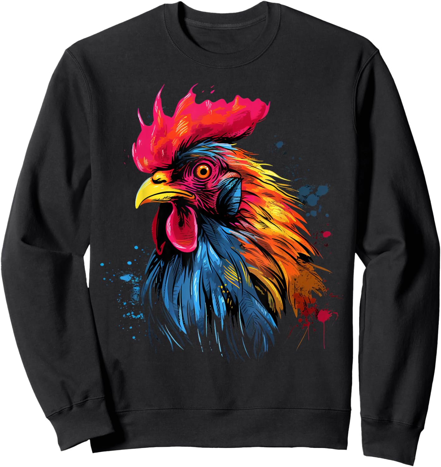 Cool Rooster on Colorful Painted Rooster Sweatshirt - Sweatshirt | Black