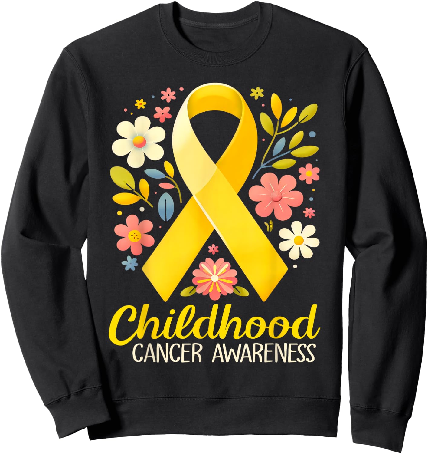 Gold Ribbon Childhood Cancer Awareness Girls Kids Women Sweatshirt - Sweatshirt | Black