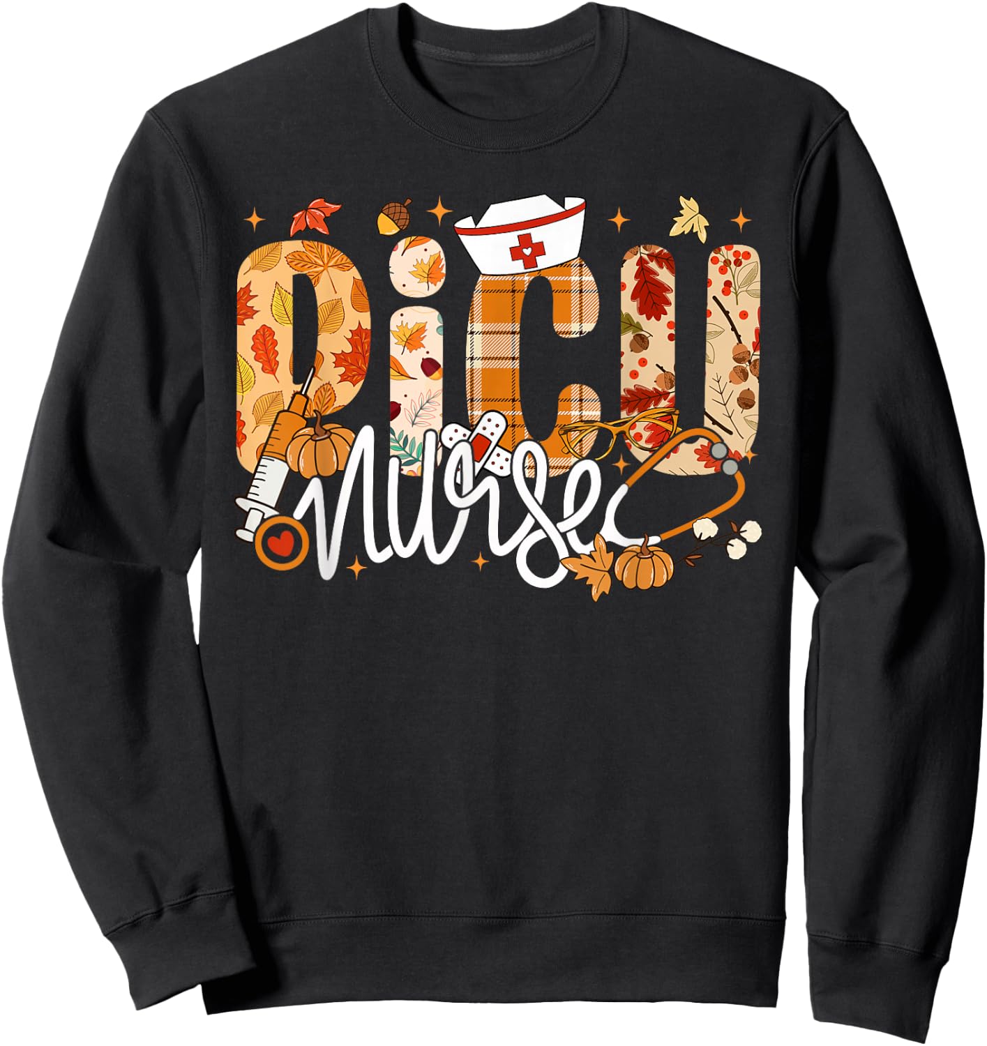 Stethoscope PICU Nurse Fall Yall Autumn Leaves Thanksgiving Sweatshirt - Sweatshirt | Black