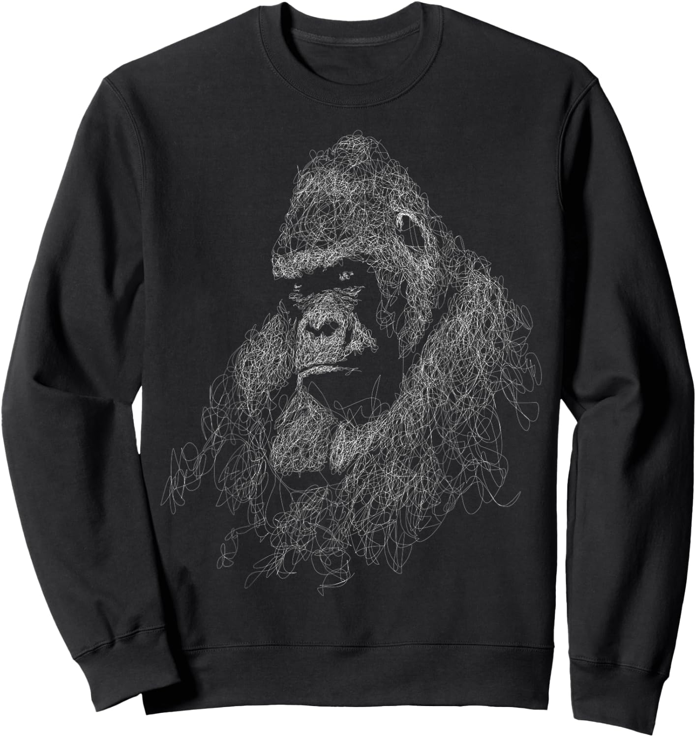 gorilla face scribble art head for lover Silverback animals Sweatshirt - Sweatshirt | Black