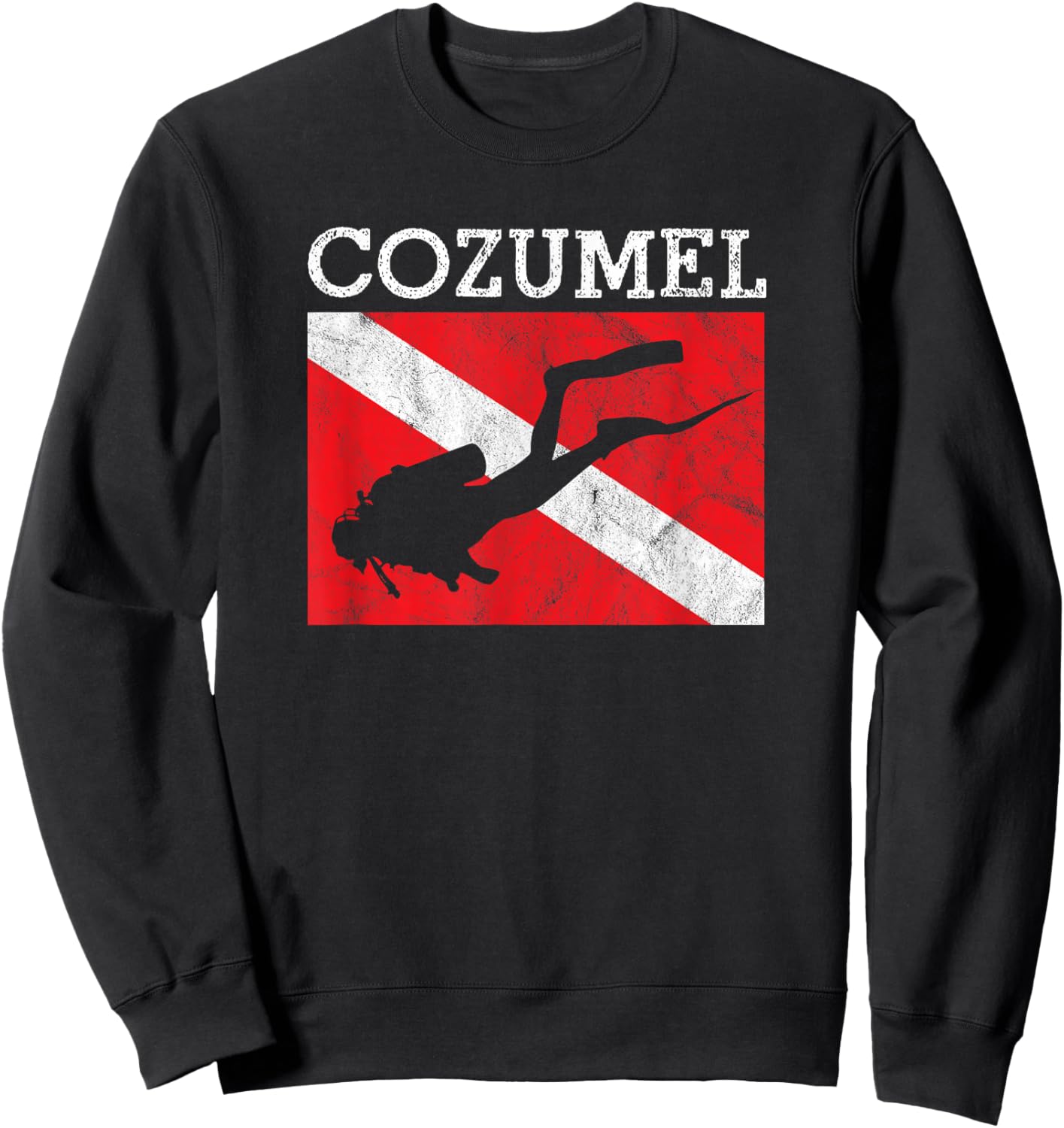 Vintage Cozumel Mexico Scuba Dive Flag Vacation Souvenir Sweatshirt - Sweatshirt | Black