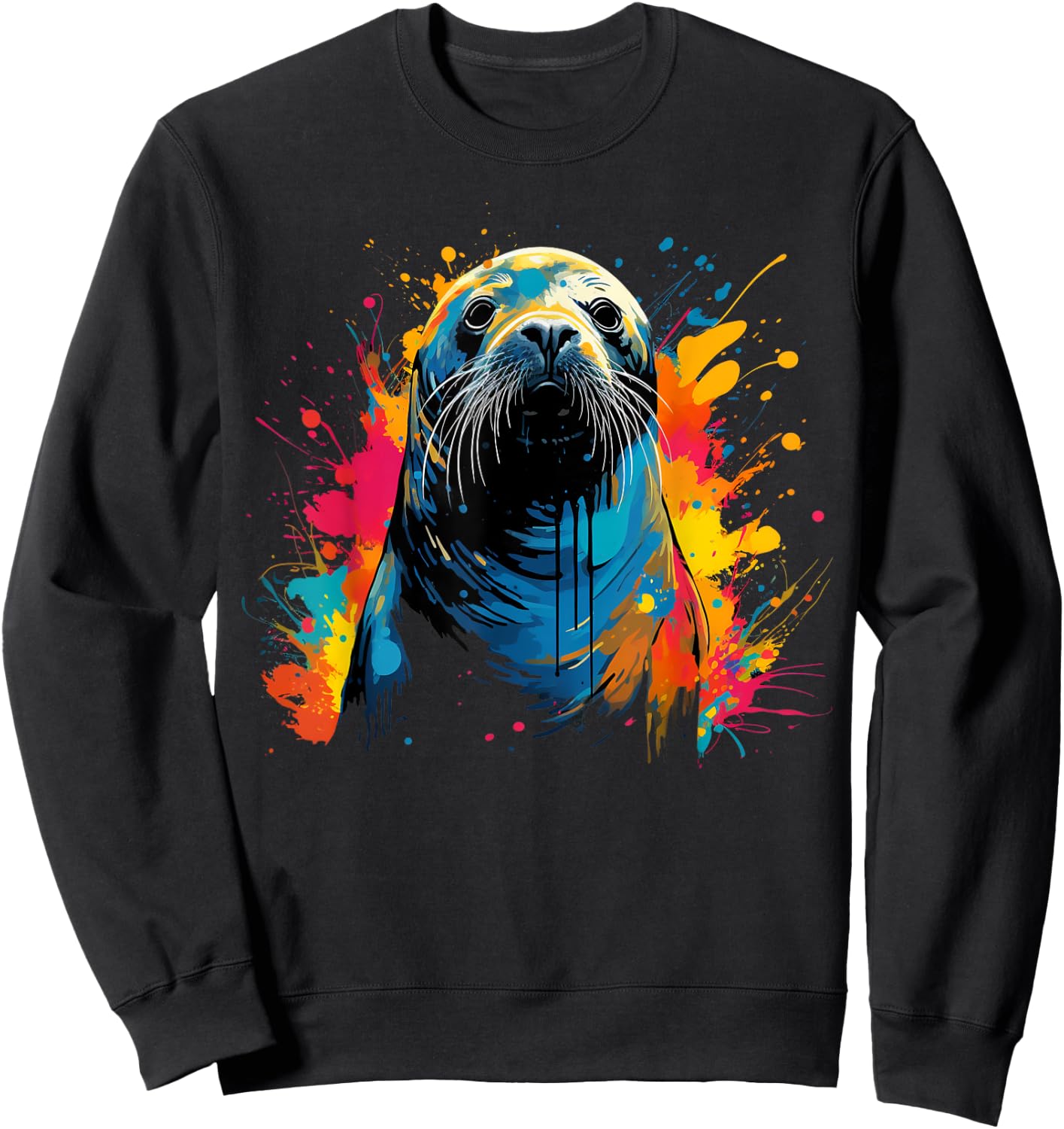 Artistic Colorful Pop Art painted Seal Sweatshirt - Sweatshirt | Black