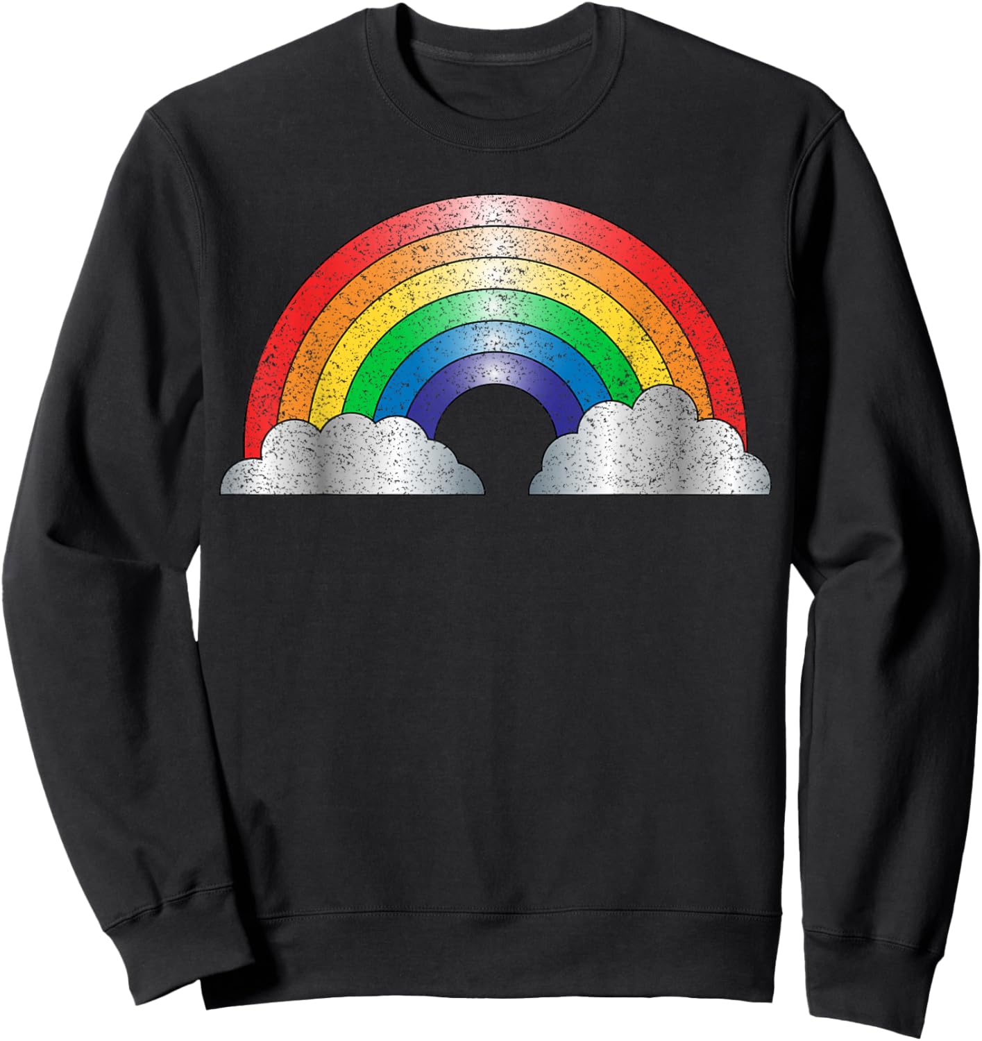 Vintage Rainbow and Clouds , Distressed Design Sweatshirt - Sweatshirt | Black
