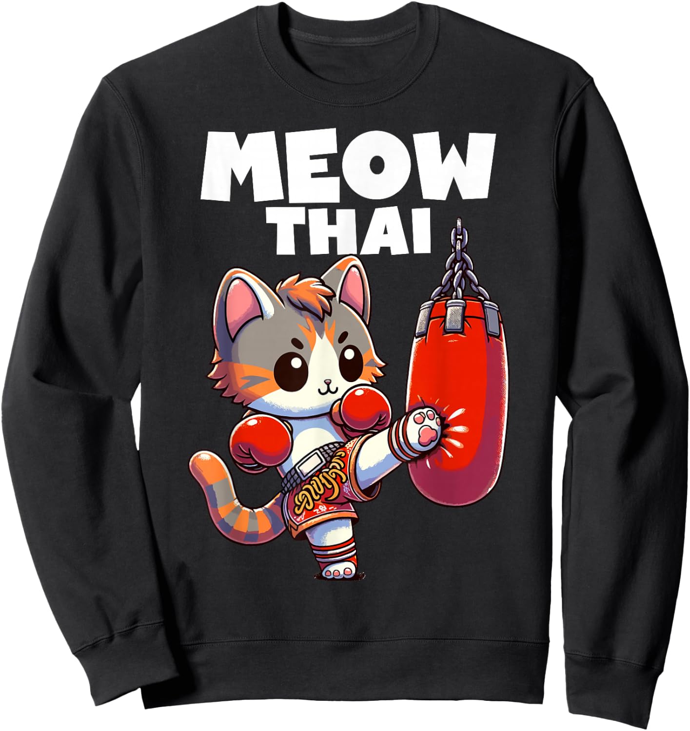 Muay Thai Cat Meow Thai Boxing Fighting Sport Sweatshirt - Sweatshirt | Black