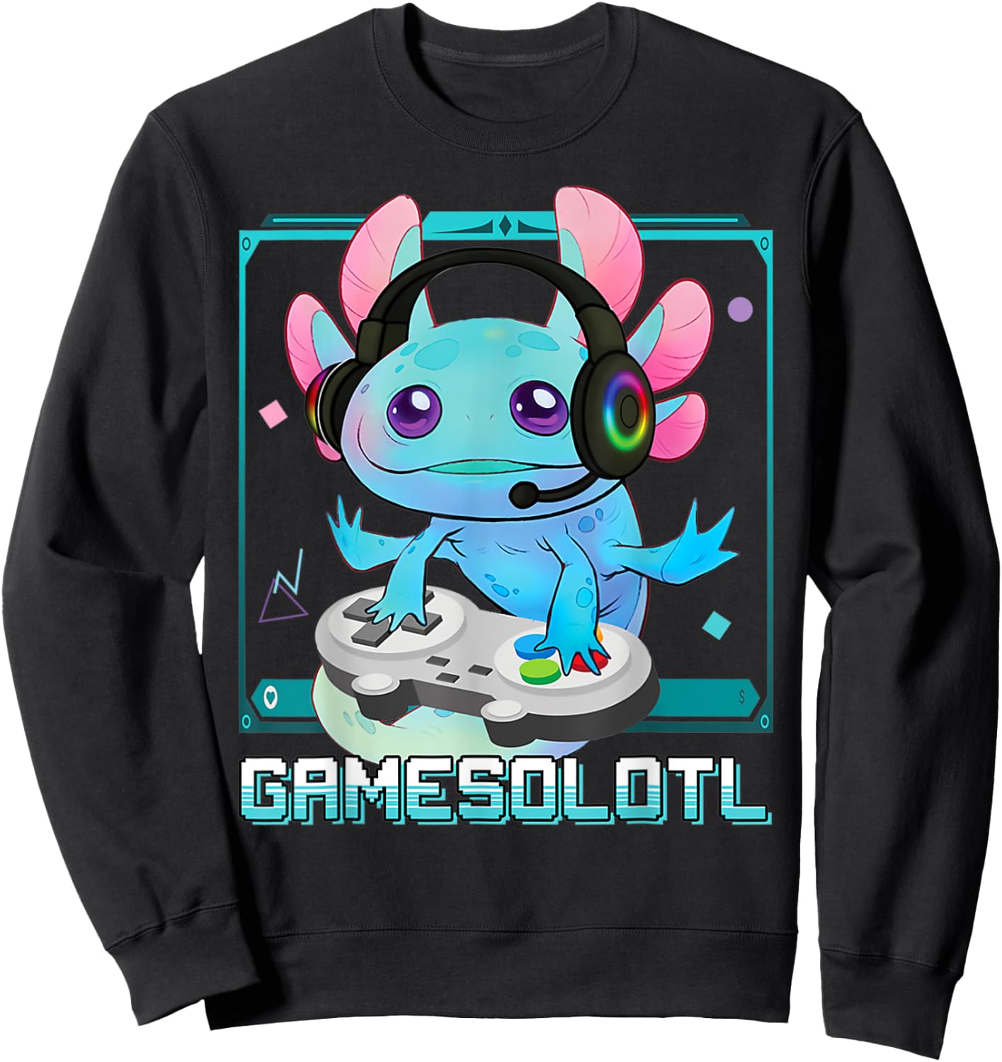 Gamesolotl Axolotl Video Gamer Kawaii Pastel Goth Cute Anime Sweatshirt - Sweatshirt | Black