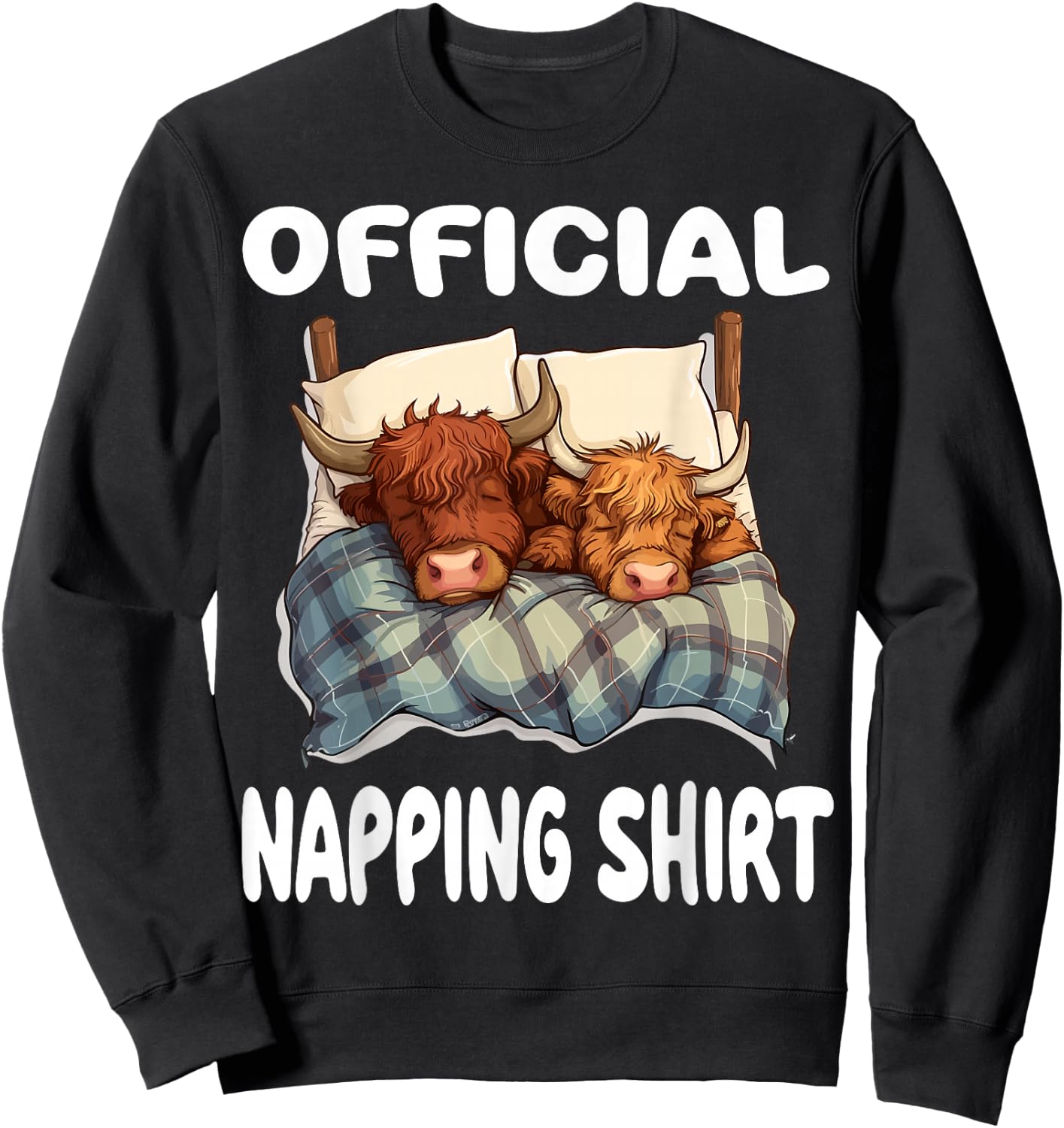 Scottish Highland Cow Official Napping shirt Pajamas Sweatshirt - Sweatshirt | Black