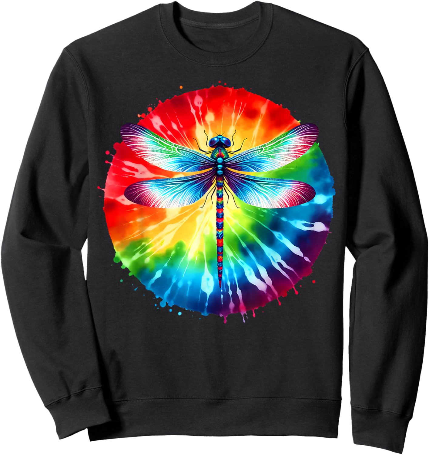 Cool Graphic Tie Dye Sunglasses Dragonfly Illustration Art Sweatshirt - Sweatshirt | Black