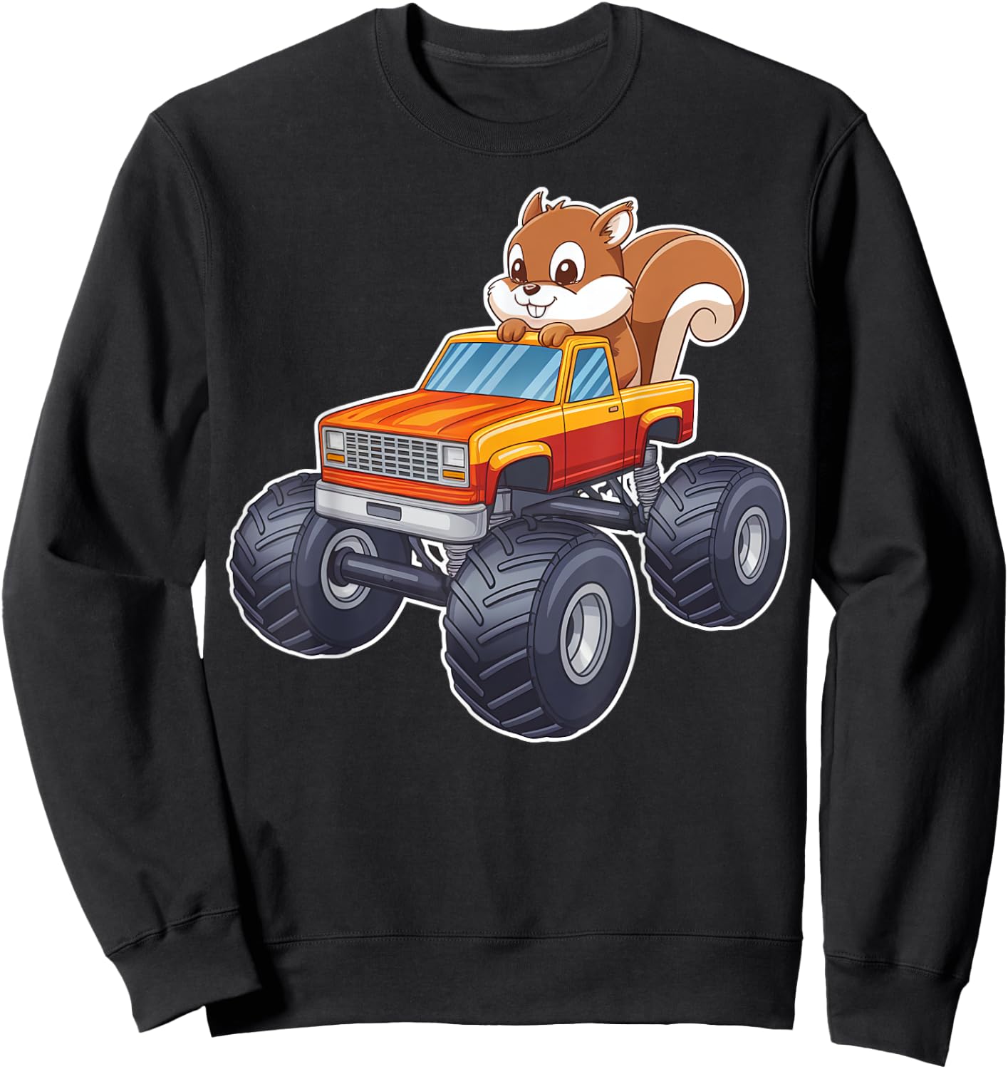 Cute Monster Truck With Squirrel Sweatshirt - Sweatshirt | Black