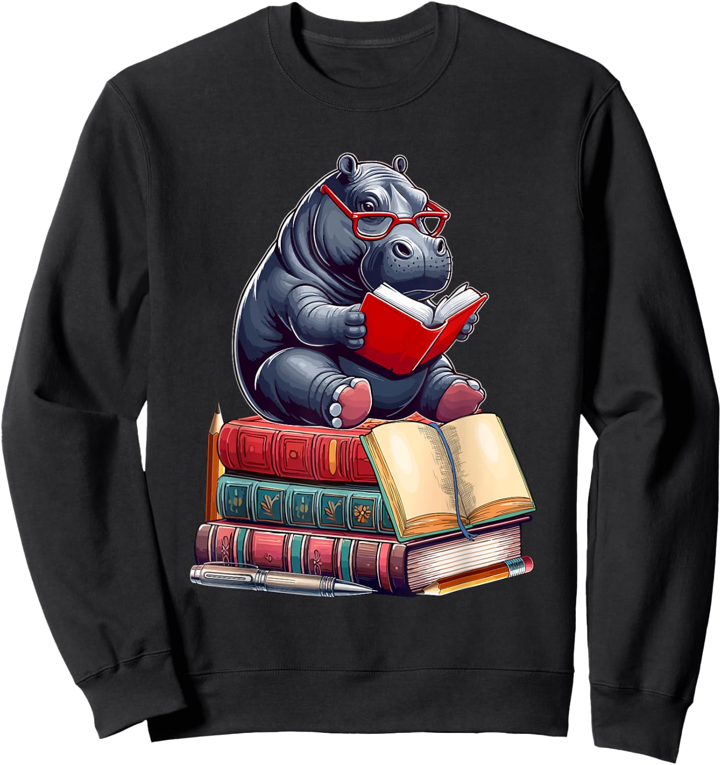 Hippo Reading Books Matching Bookworm Readers Librarian Sweatshirt - Sweatshirt | Black