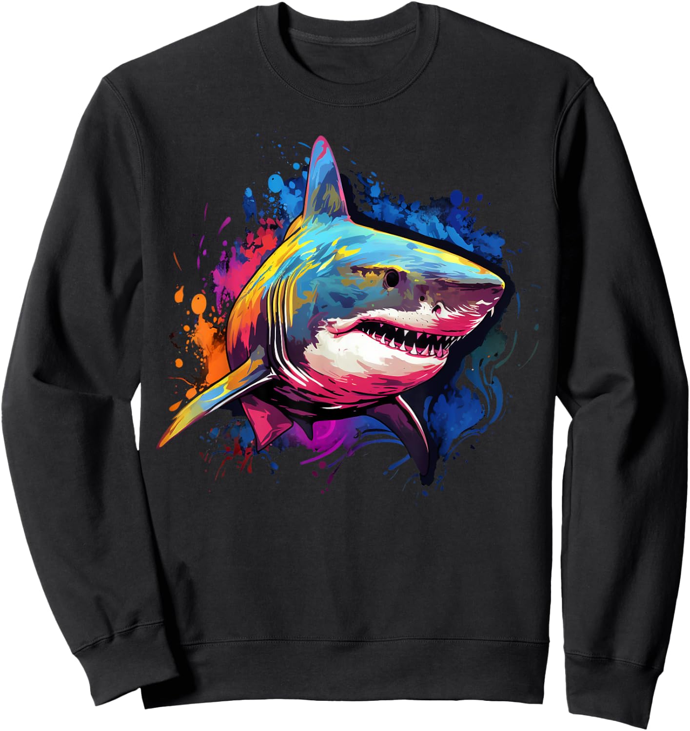 Cool Shark on colorful painted Shark Sweatshirt - Sweatshirt | Black
