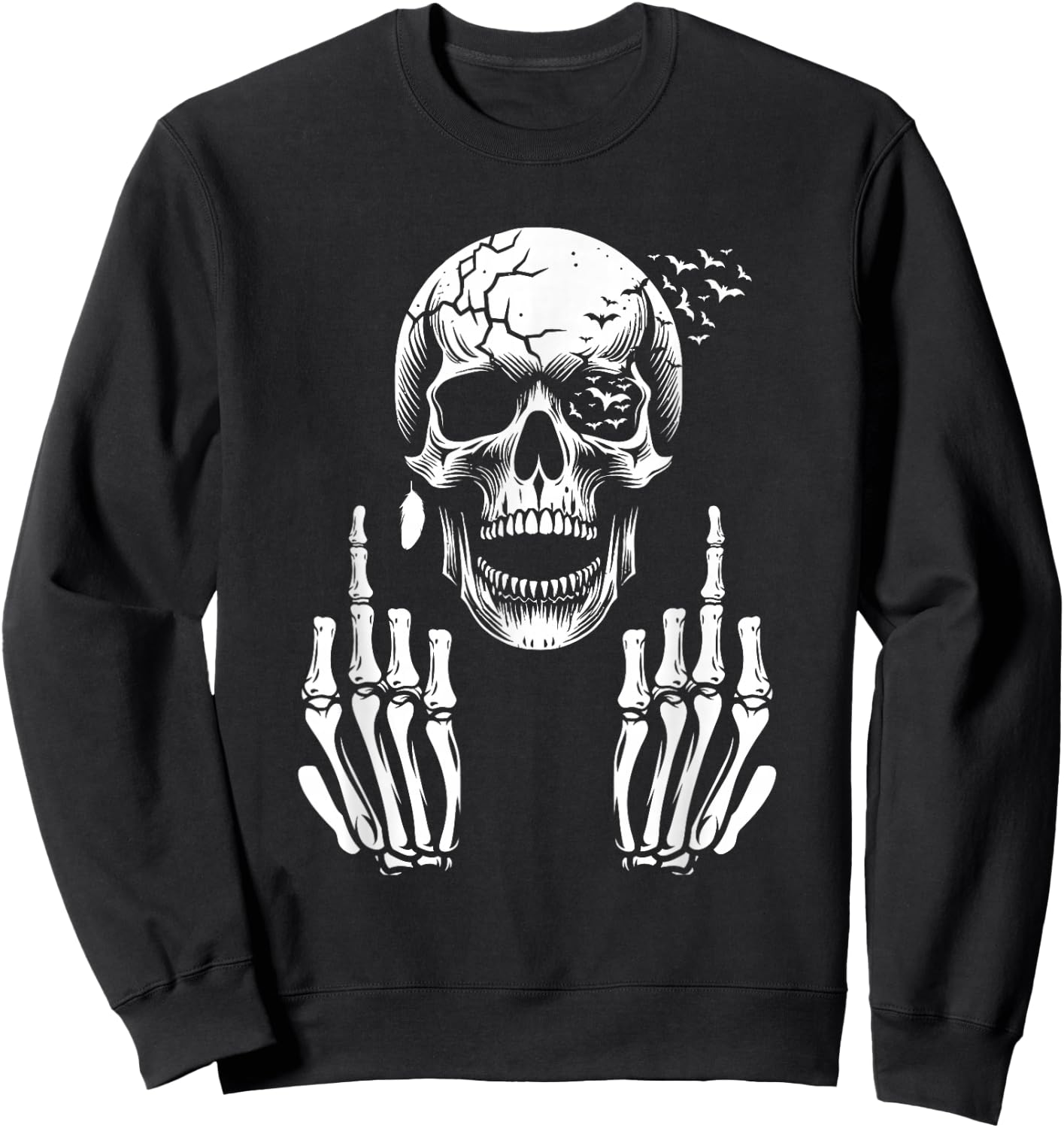 Funny Adult Skull Skeleton Middle Finger F You , Black, S Sweatshirt - Sweatshirt | Black