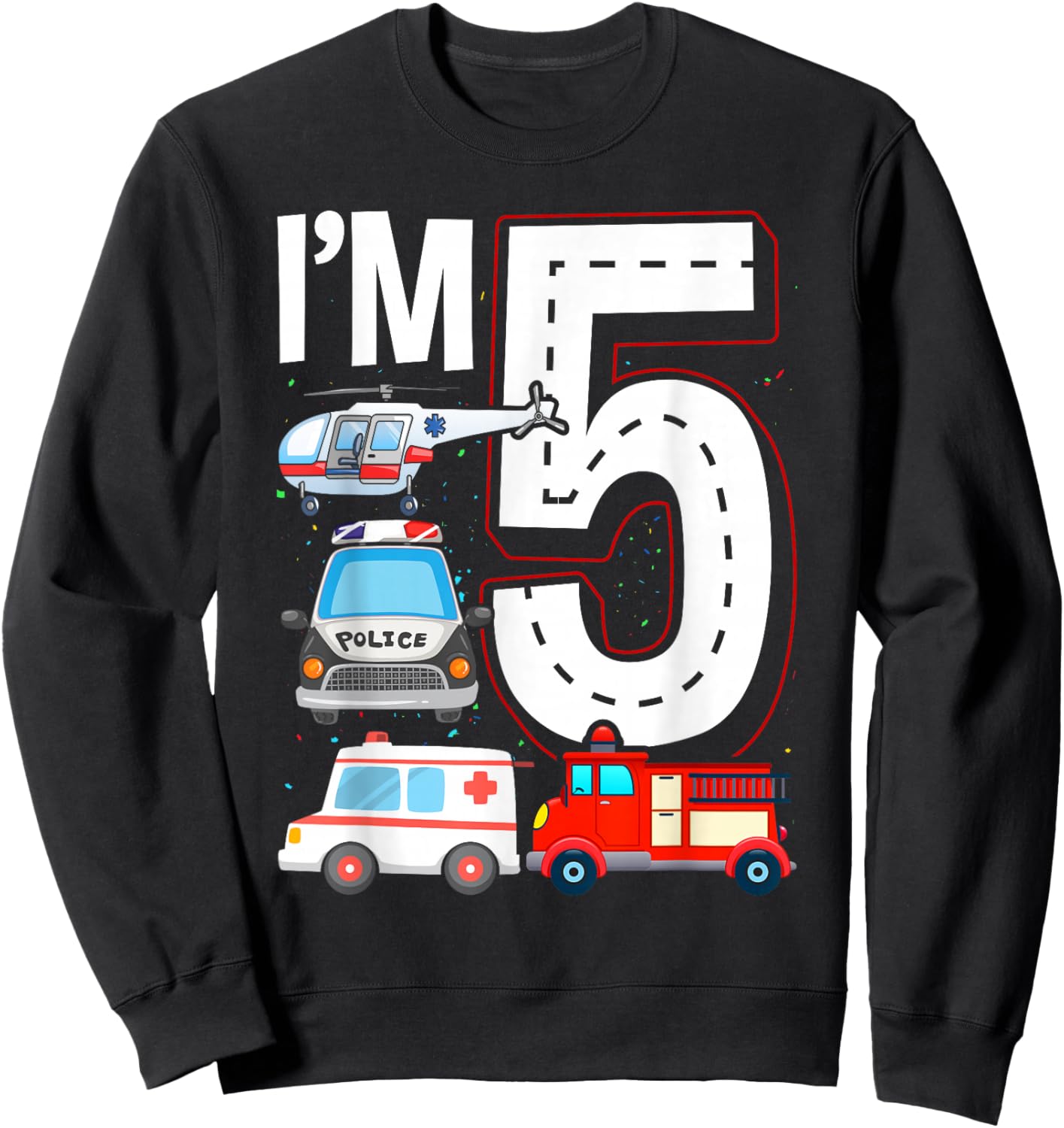 Emergency Vehicles 5th Birthday Fire Truck Police Car Boys Sweatshirt - Sweatshirt | Black