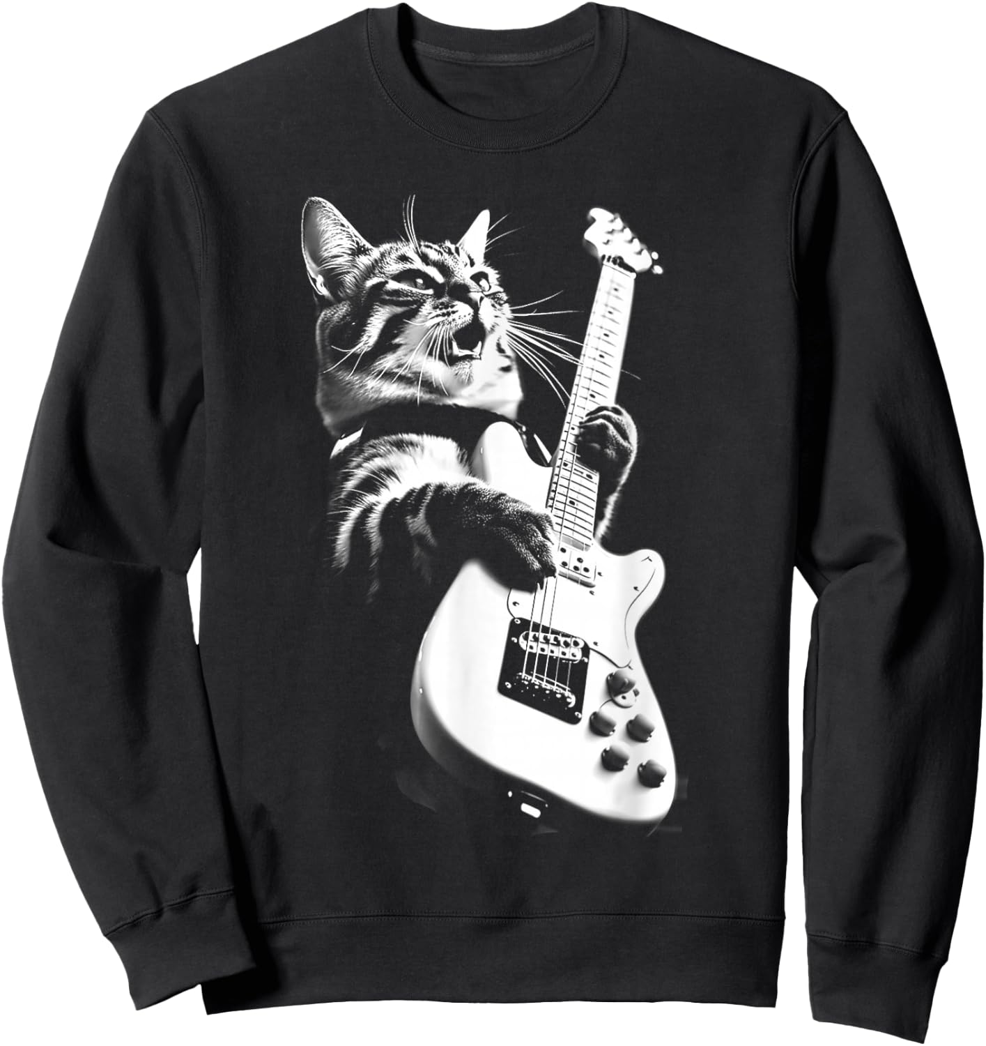 Rock Cat Playing Guitar - Funny Guitar Cat Sweatshirt - Sweatshirt | Black