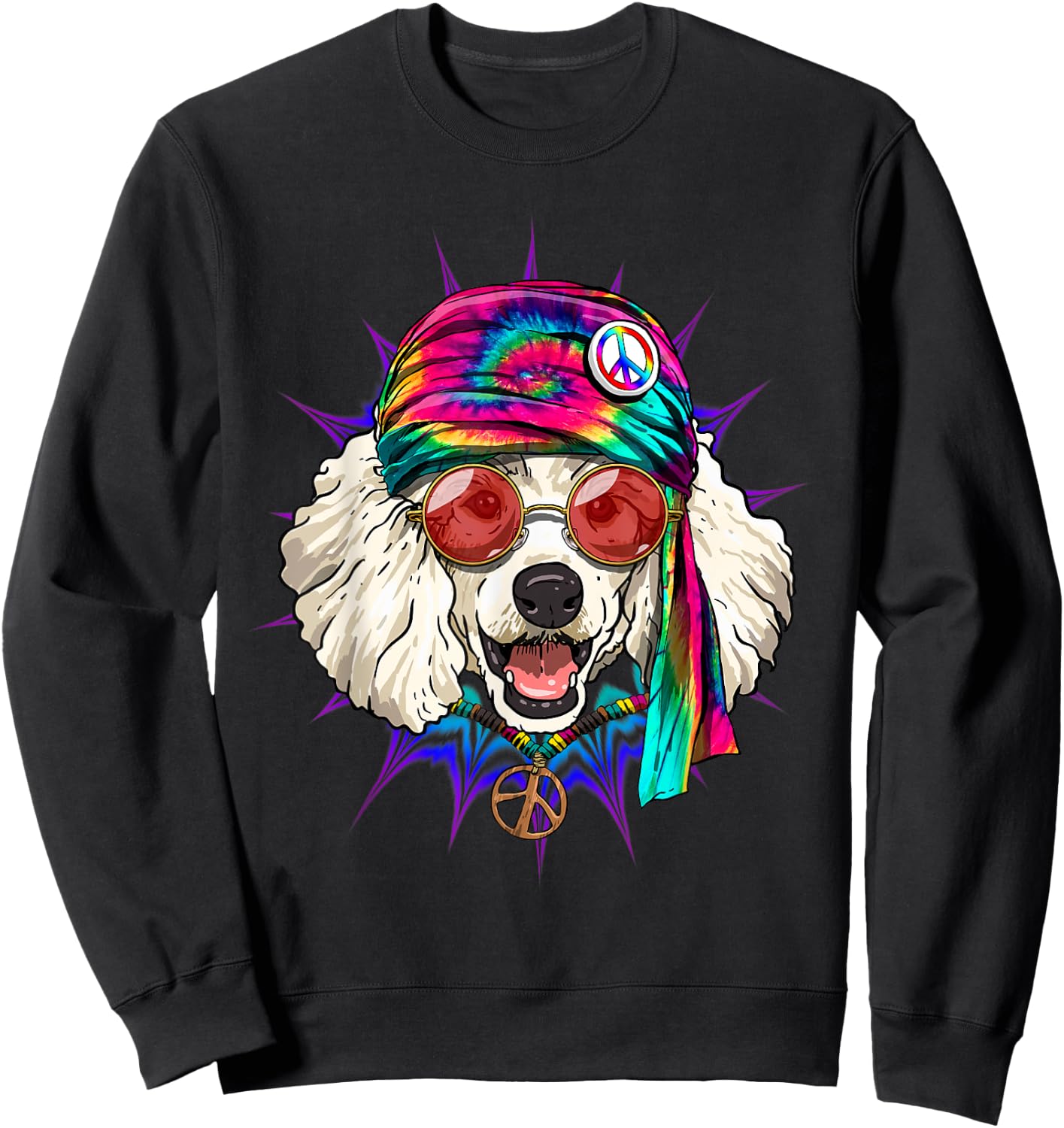 Tie Dye Hippie Poodle Hippiness Peace Love Dog Sweatshirt - Sweatshirt | Black