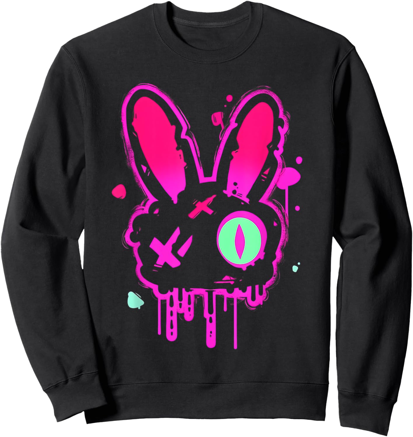 Grunge Graffiti Rabbit | Pastel Goth Punk Edgy Psychedelic Sweatshirt - Sweatshirt | Black