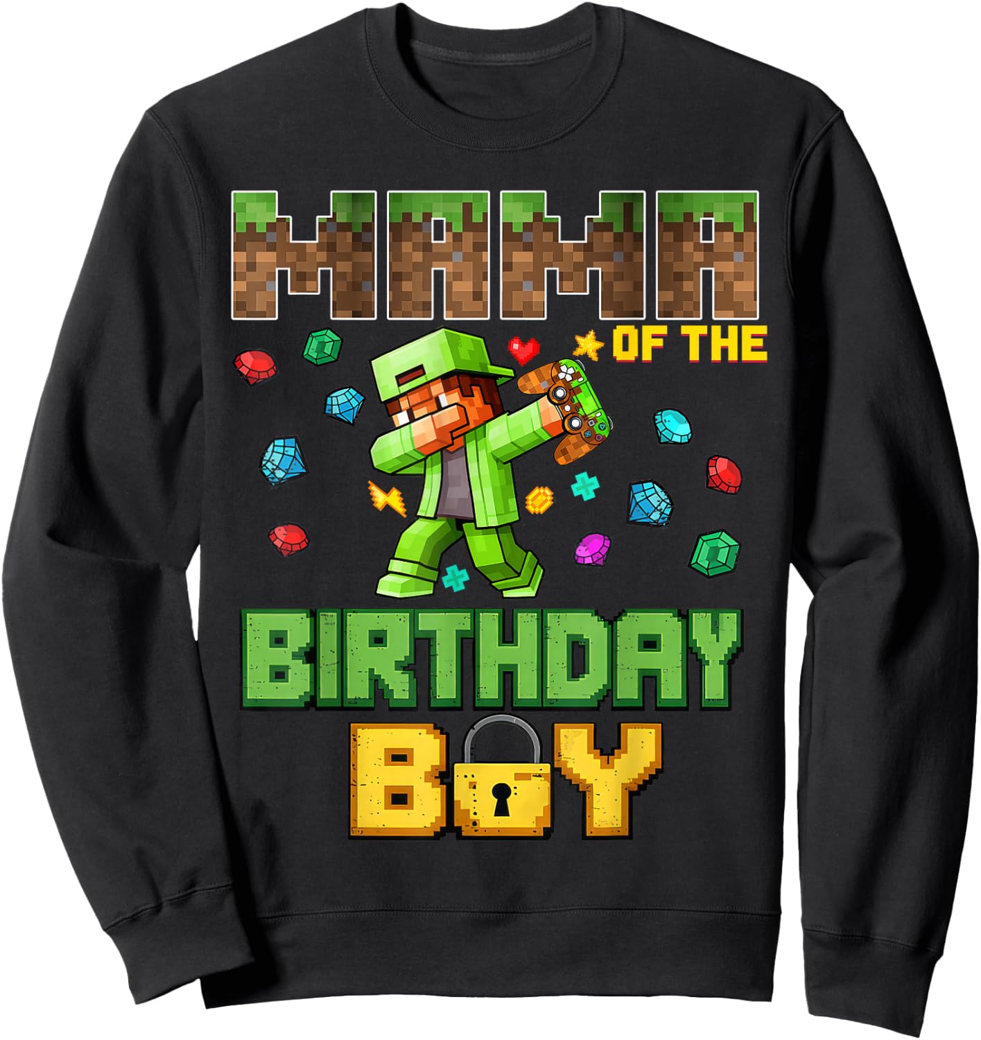 Mom Mama of The Birthday Boy Video Gamer Pixel Dab Number Sweatshirt - Sweatshirt | Black