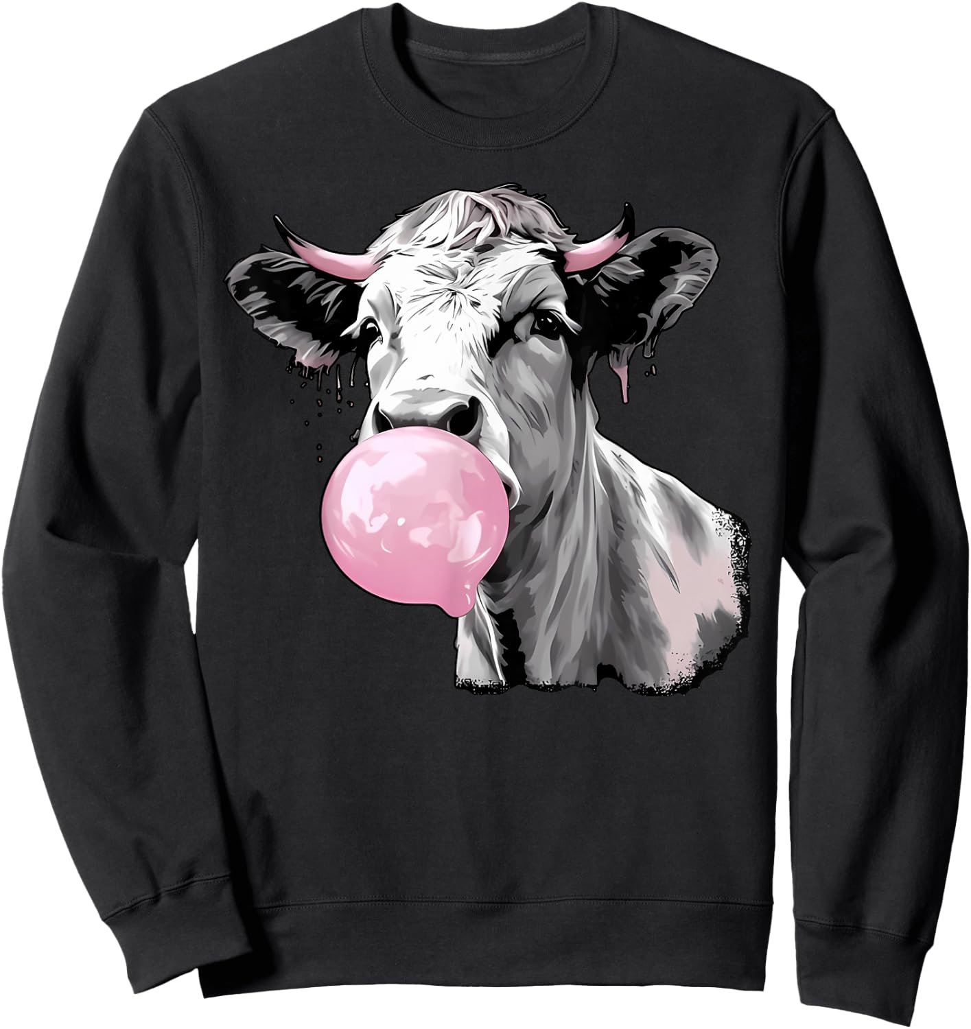 Cow Blowing Bubble Gum Cow Lovers Owners Farmers Sweatshirt - Sweatshirt | Black