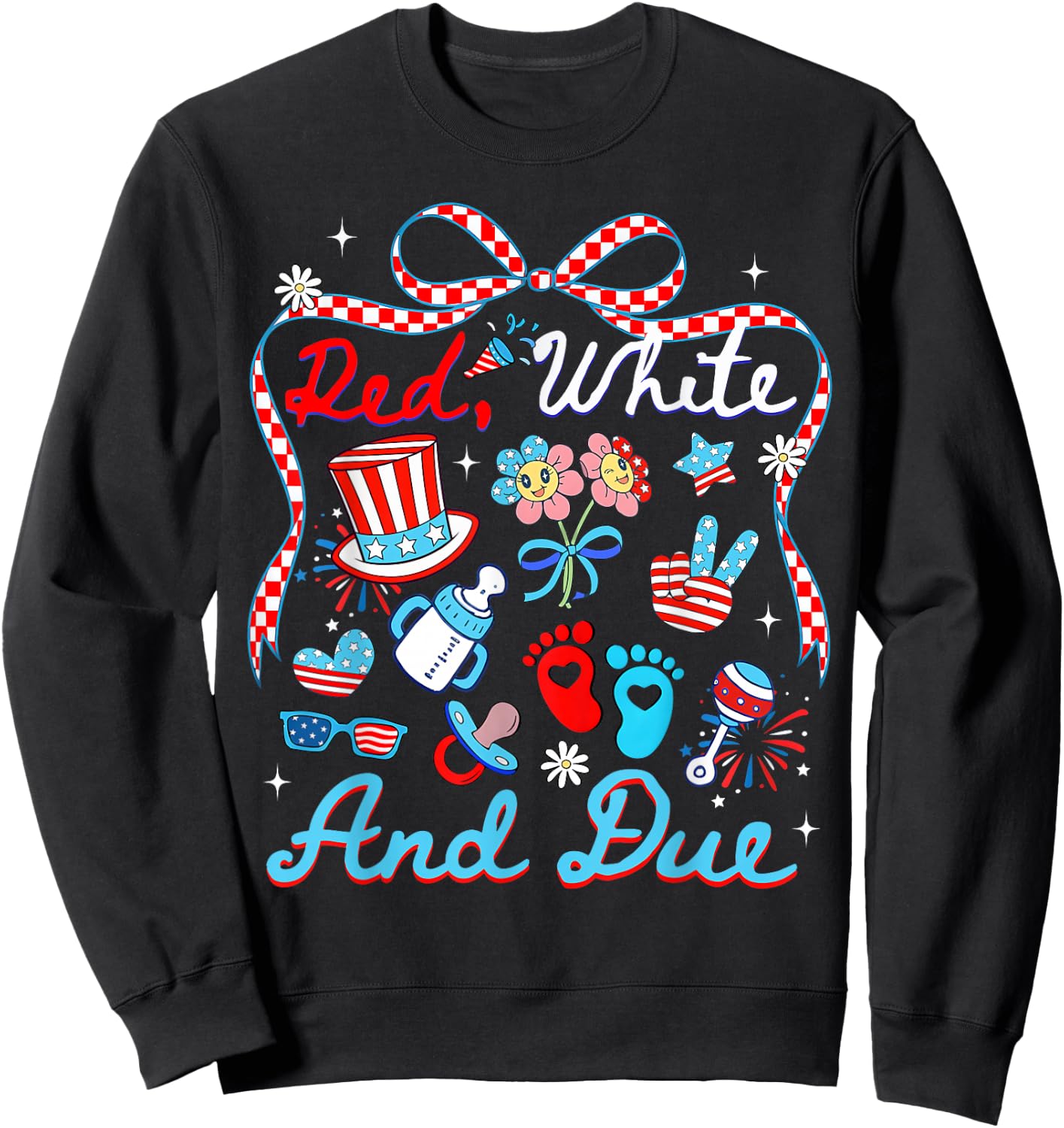Cute Coquette Bow Pregnancy Reveal Red White Women Sweatshirt - Sweatshirt | Black